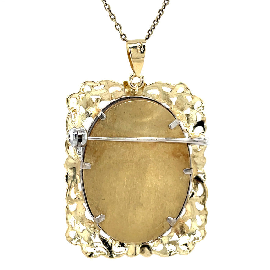 Gold vintage pendant with enamel and zirconia 14 kt