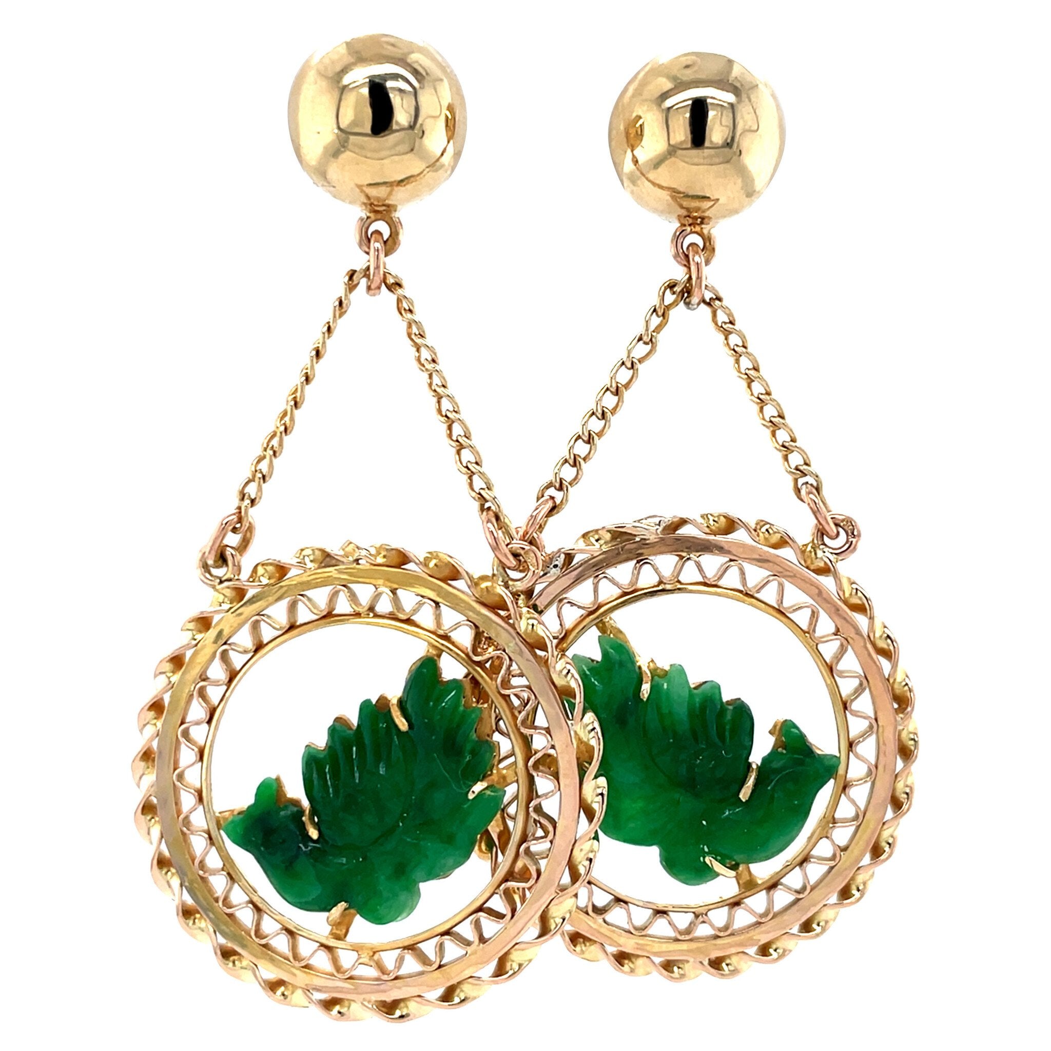 Gouden vintage oorhangers met jade 14 krt