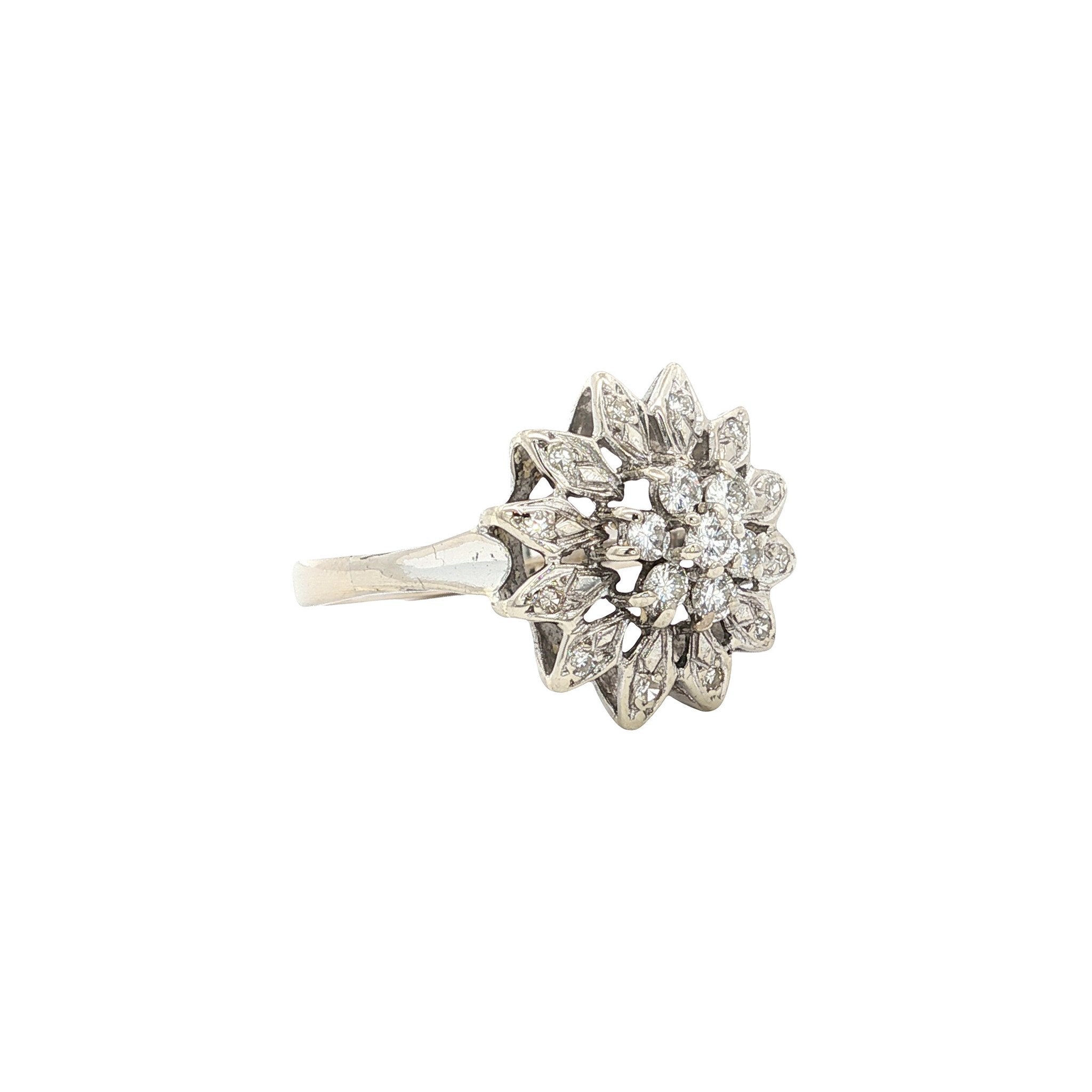 Witgouden vintage entourage ring met diamant 14 kt