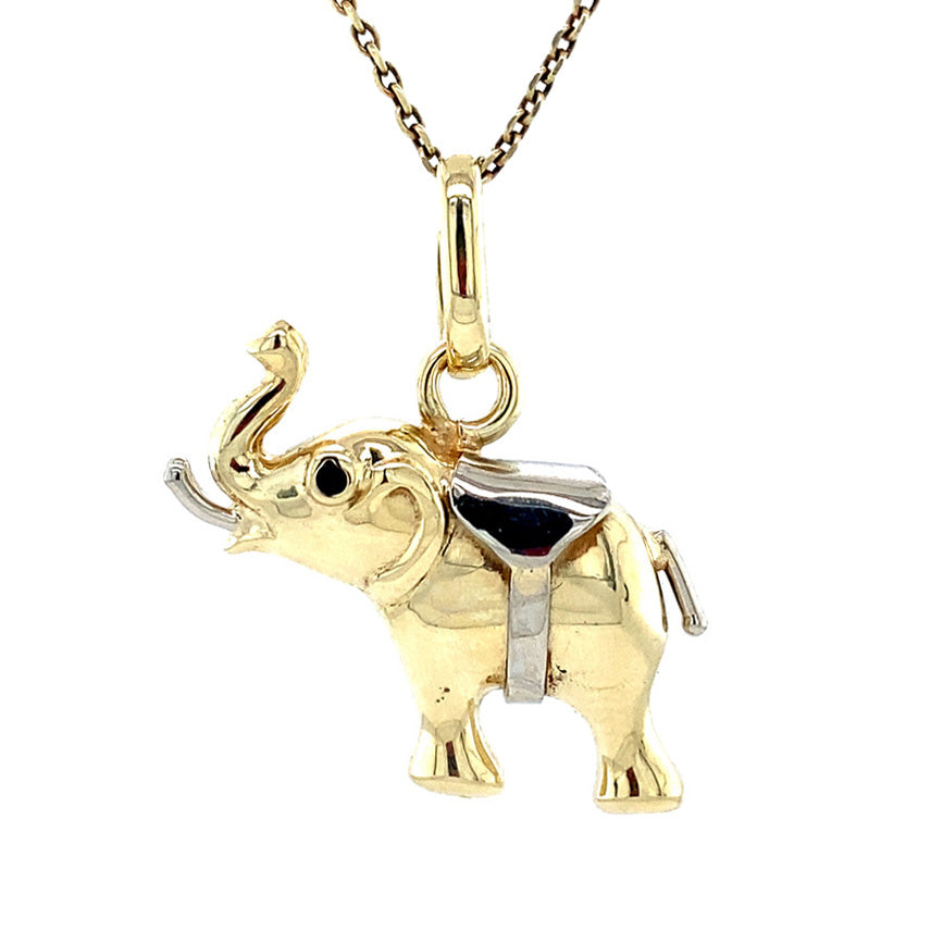 14 kt gold elephant pendant with sapphire