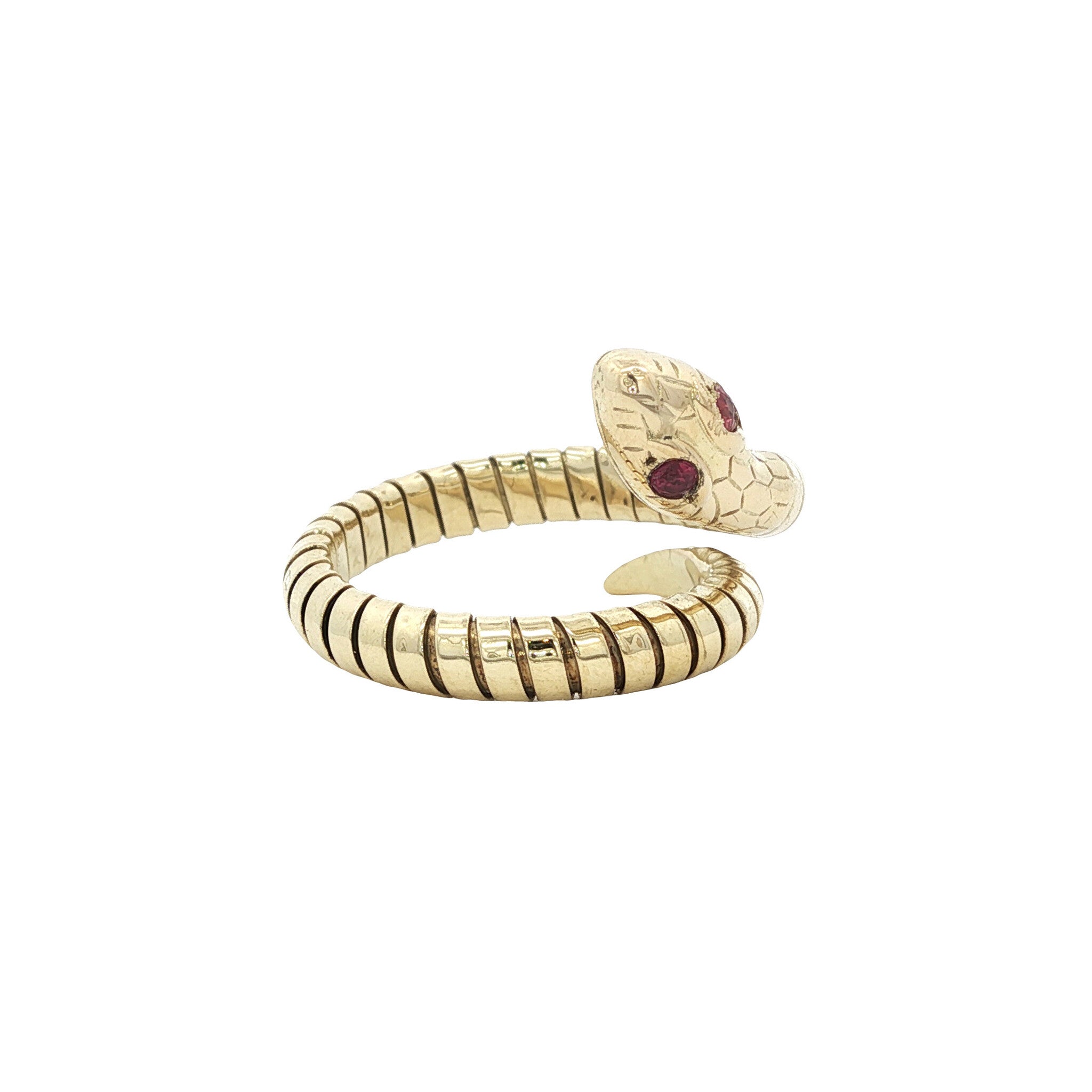 Gold snake ring with coloured stone 14 kt