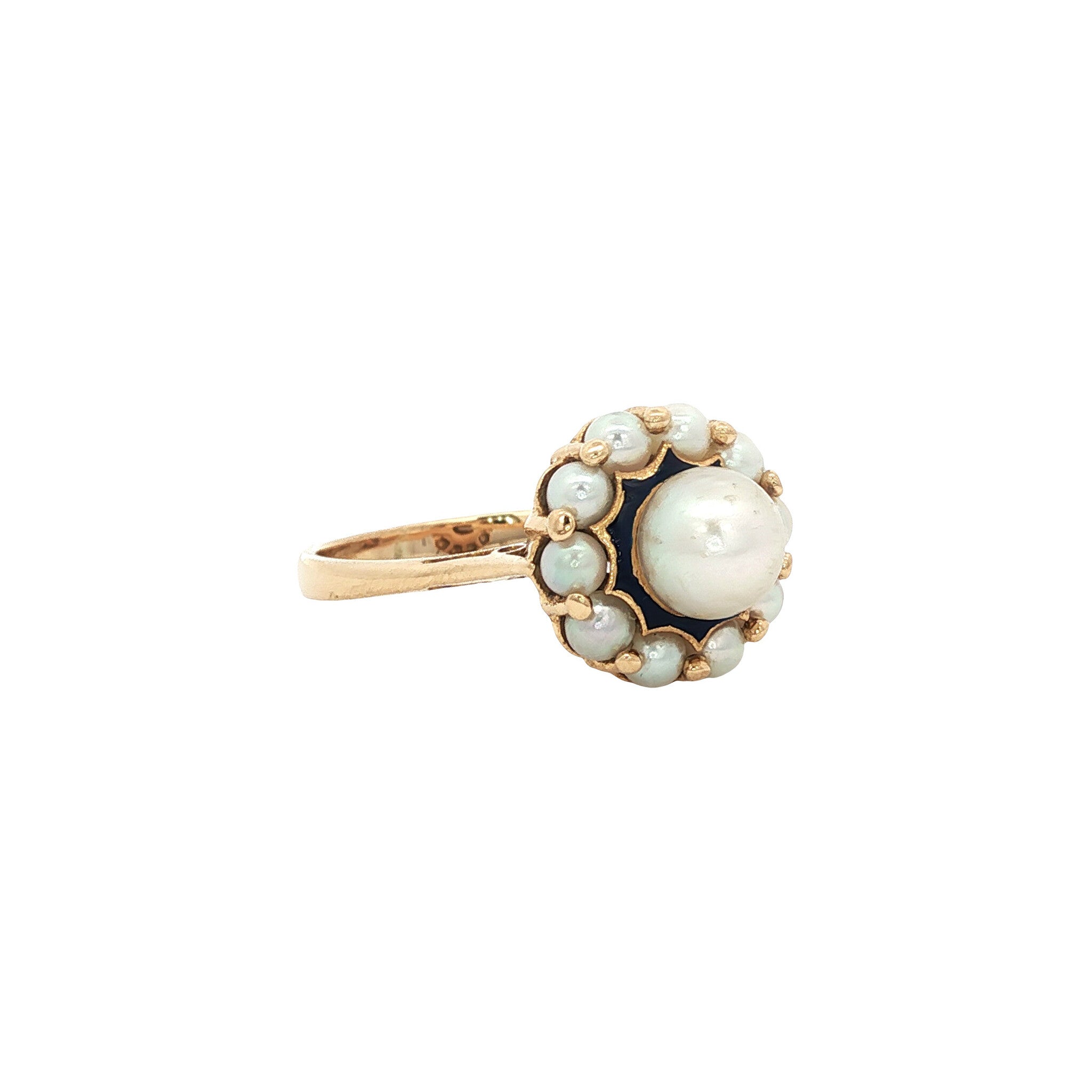 Gouden ring met parel en emaille 18 kt