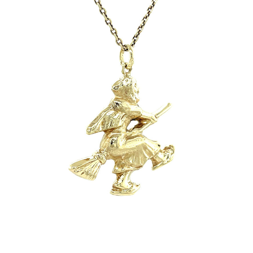 Gouden vintage heks hanger 14 kt