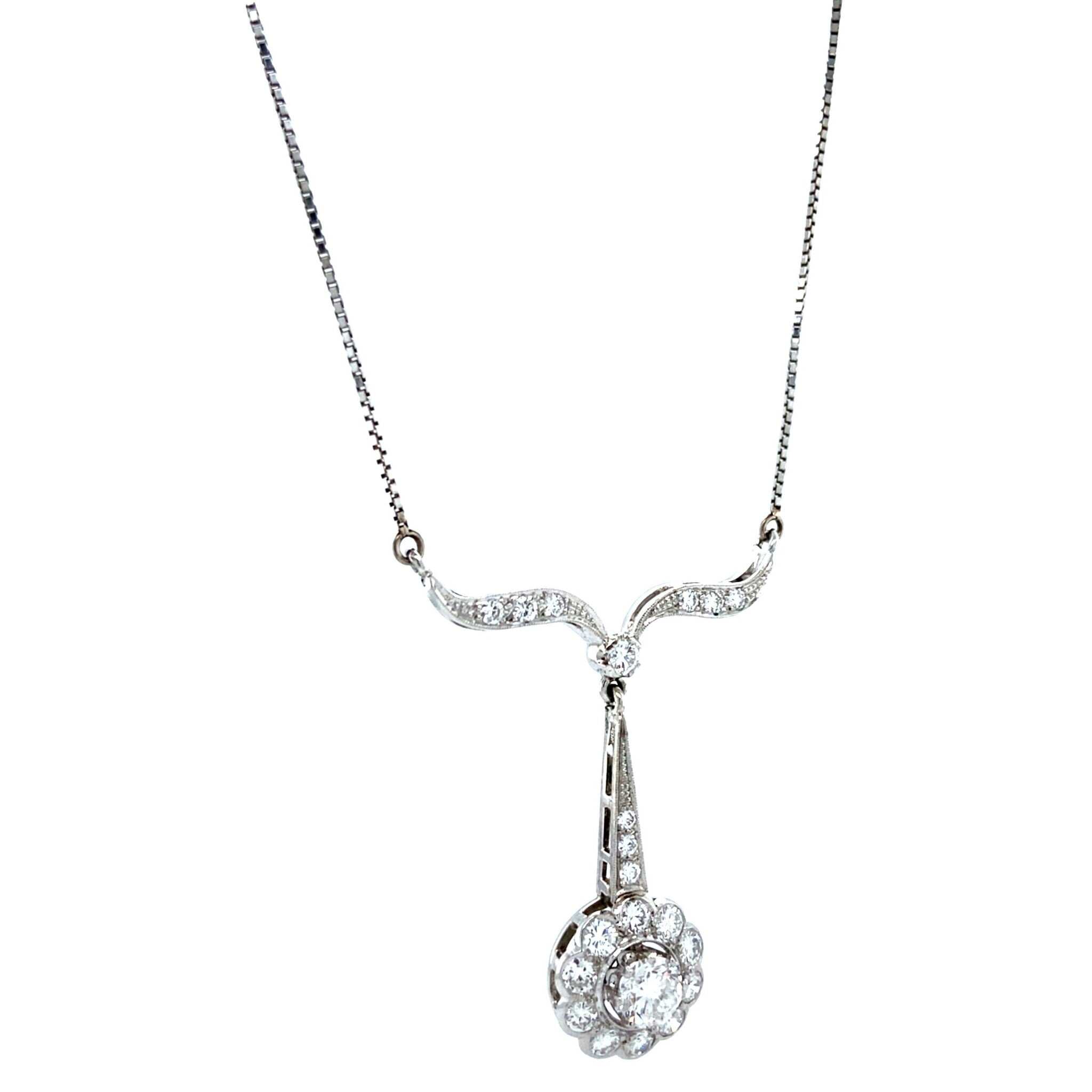 Witgouden vintage collier met diamant 14 kt