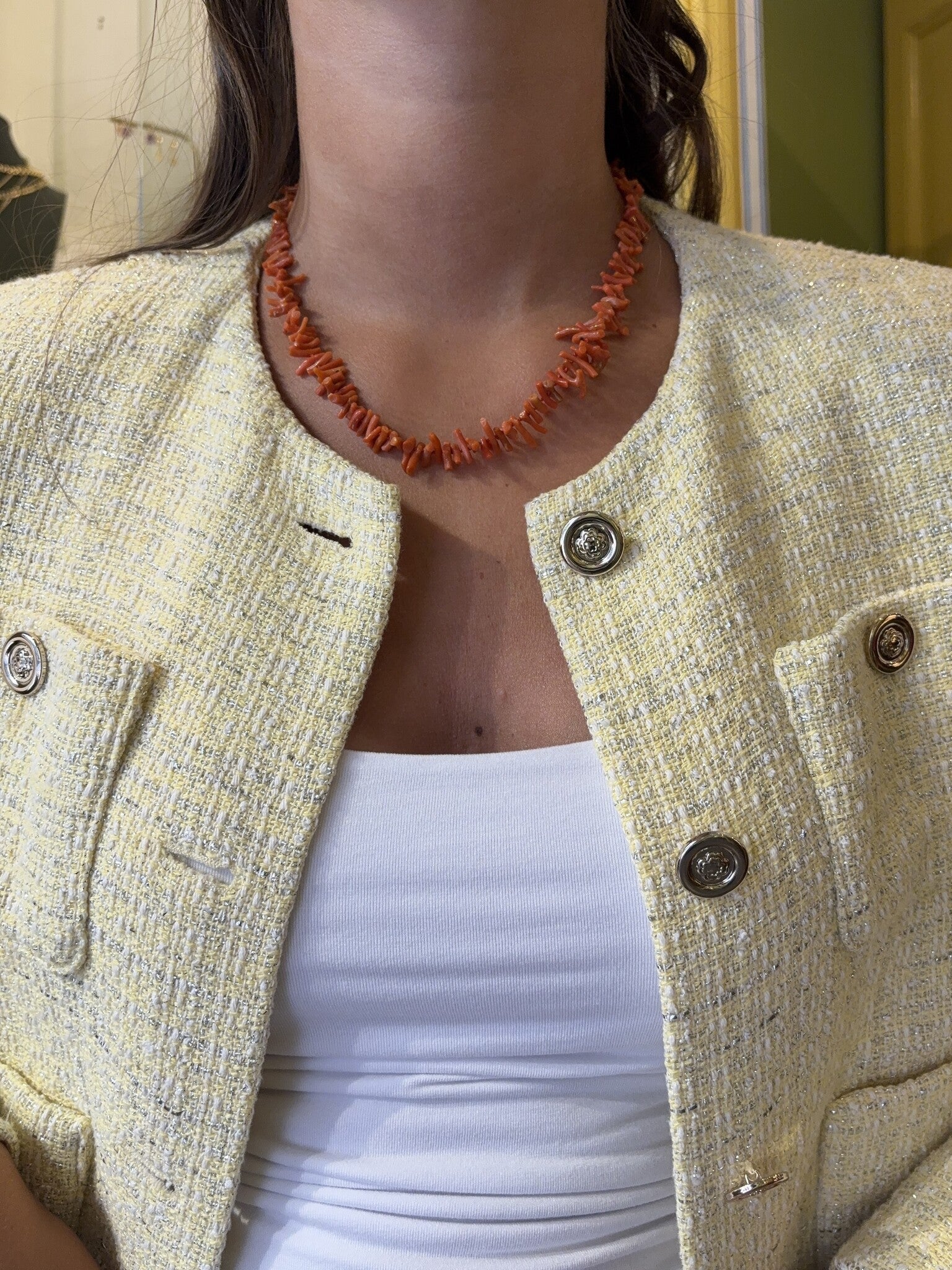 Vintage blood coral necklace with gold clasp 14 kt