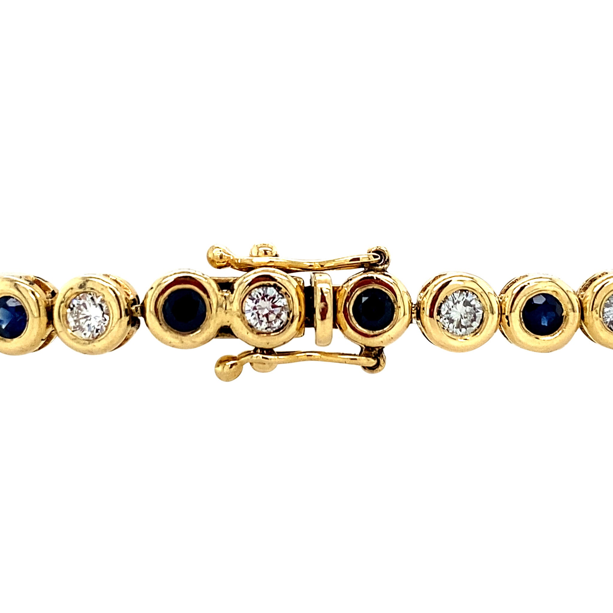 Vintage gold tennis bracelet with sapphire and diamond, 18 kt
