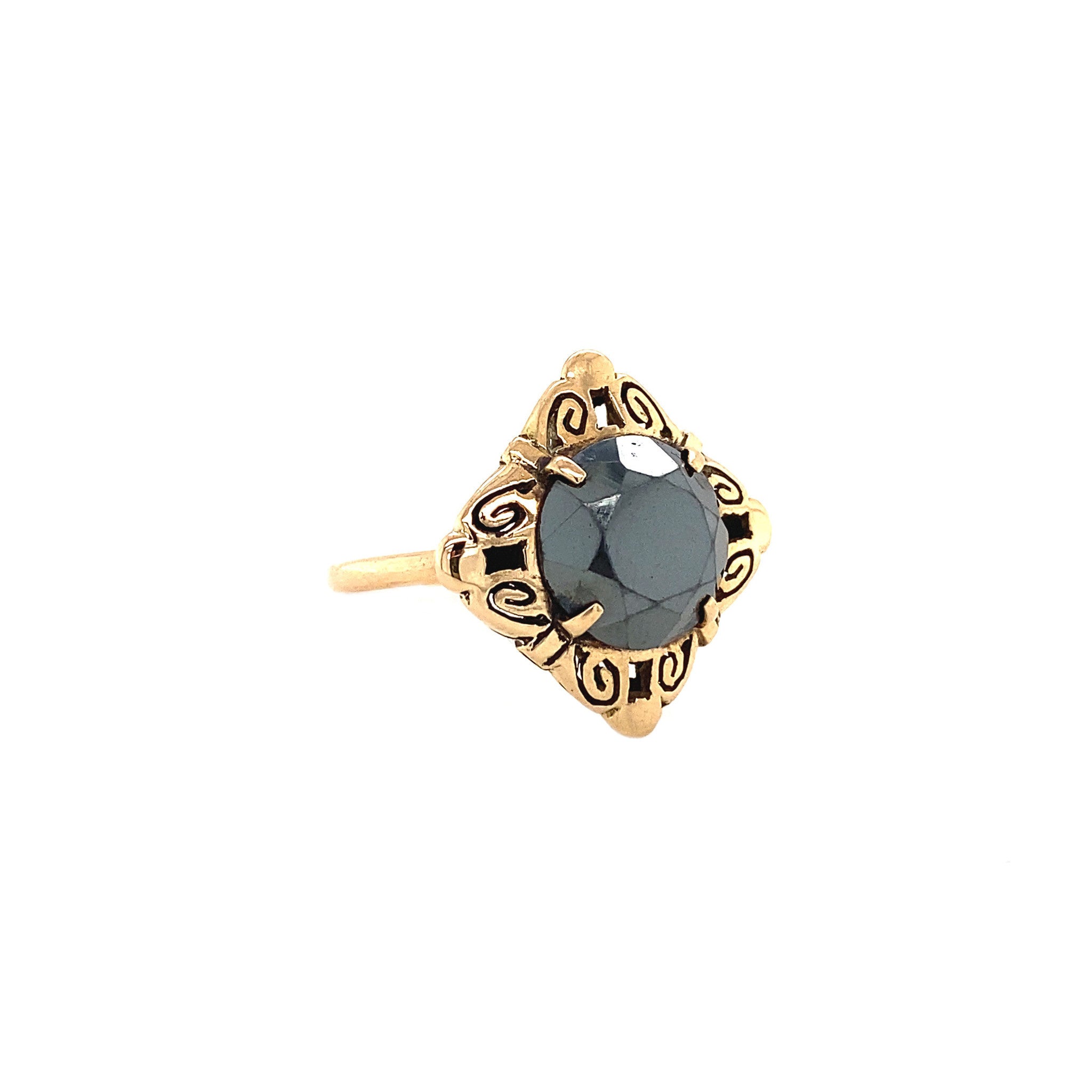 Gouden ring met hematiet 14 krt