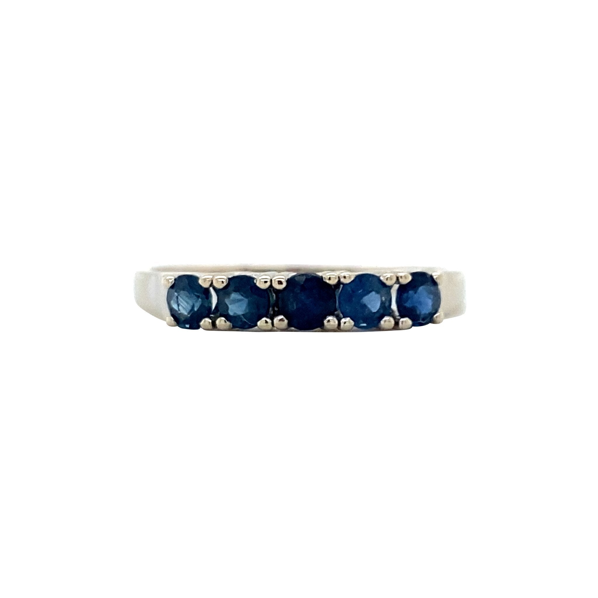 Vintage white gold row ring with sapphire, 14 kt