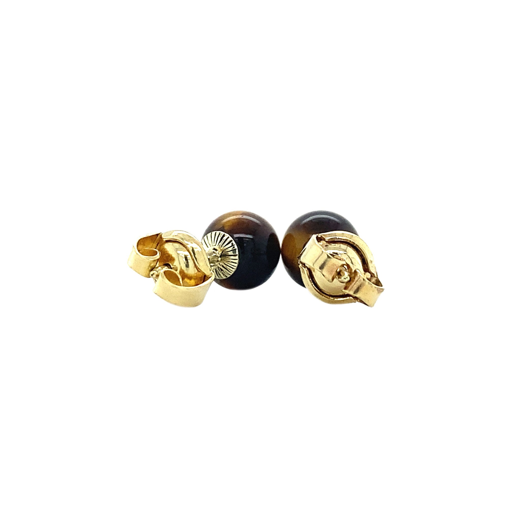 Gold stud earrings with tiger's eye, 14 kt