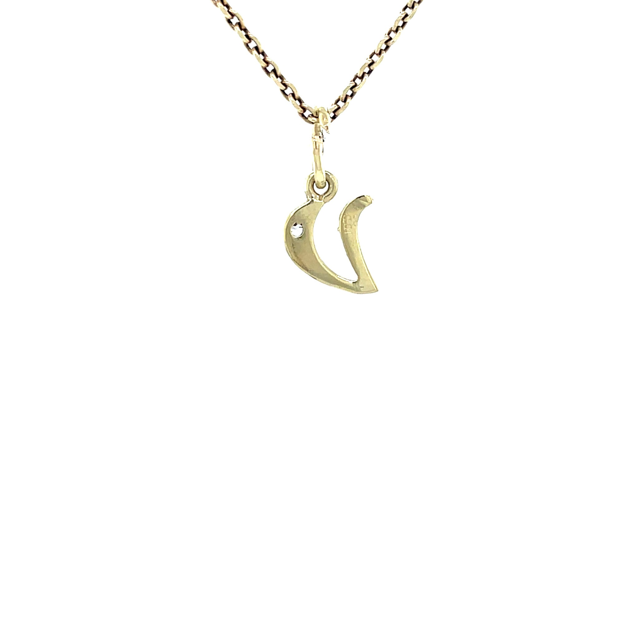 Gouden vintage hanger letter V met diamant 14 krt