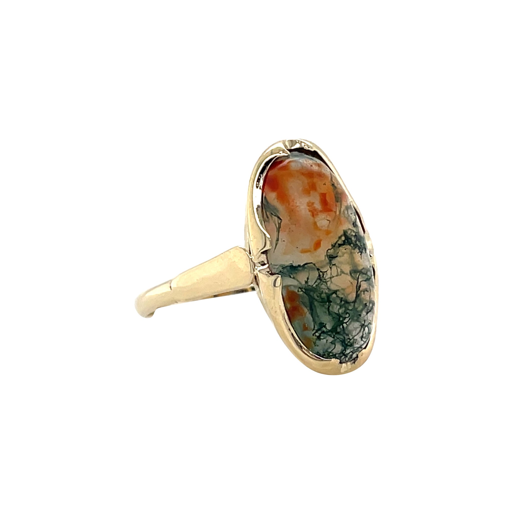 Gouden vintage ring met mosagaat 14 kt