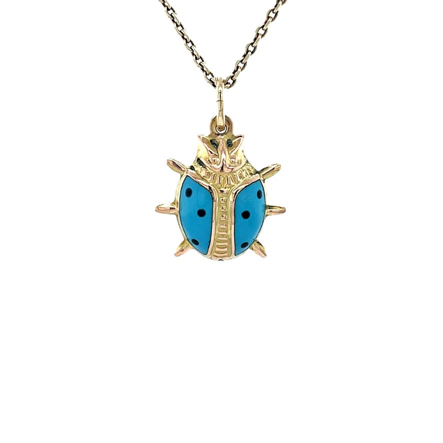 Vintage gold ladybug pendant with enamel, 14 kt