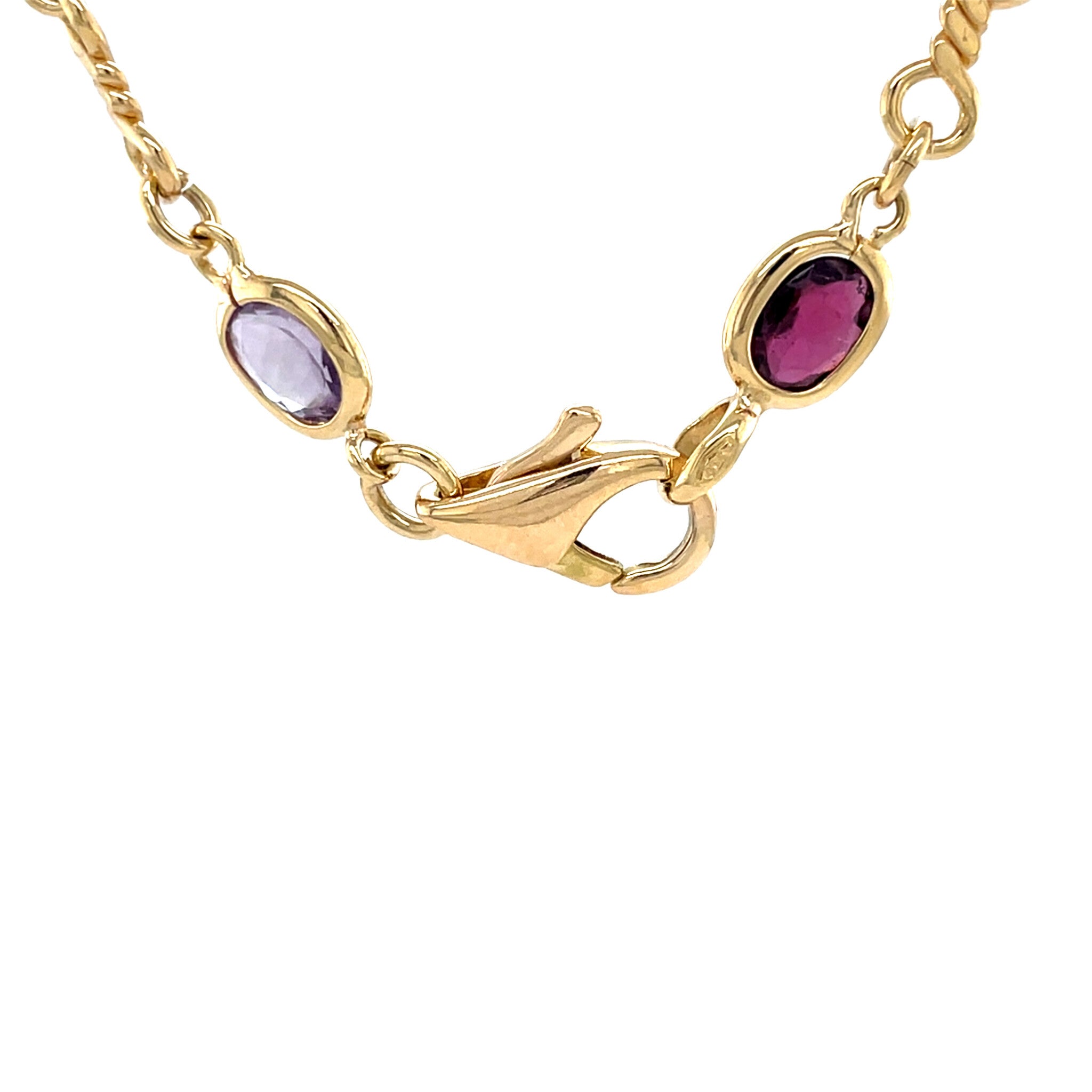 Gold vintage necklace with topaz, citrine, garnet, amethyst and peridot 18 kt