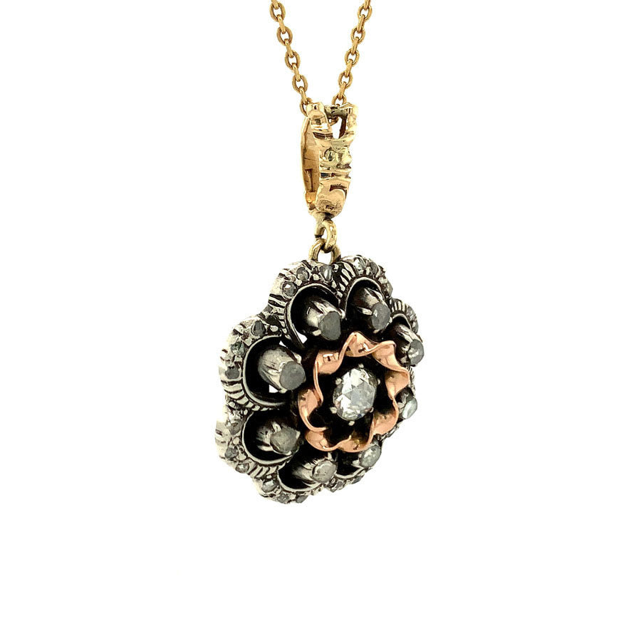 Entourage pendant with rose diamond 14 krt/925