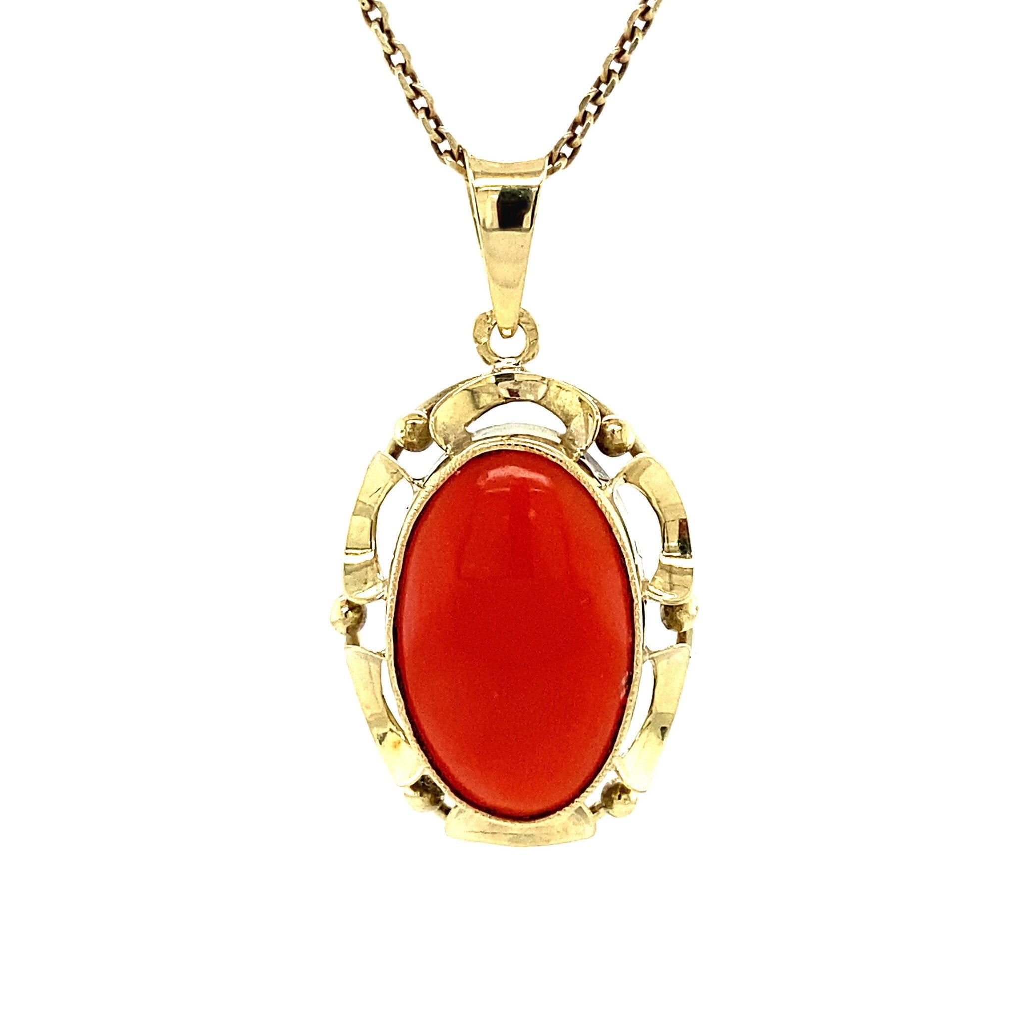 Gouden hanger met bloedkoraal 14 krt