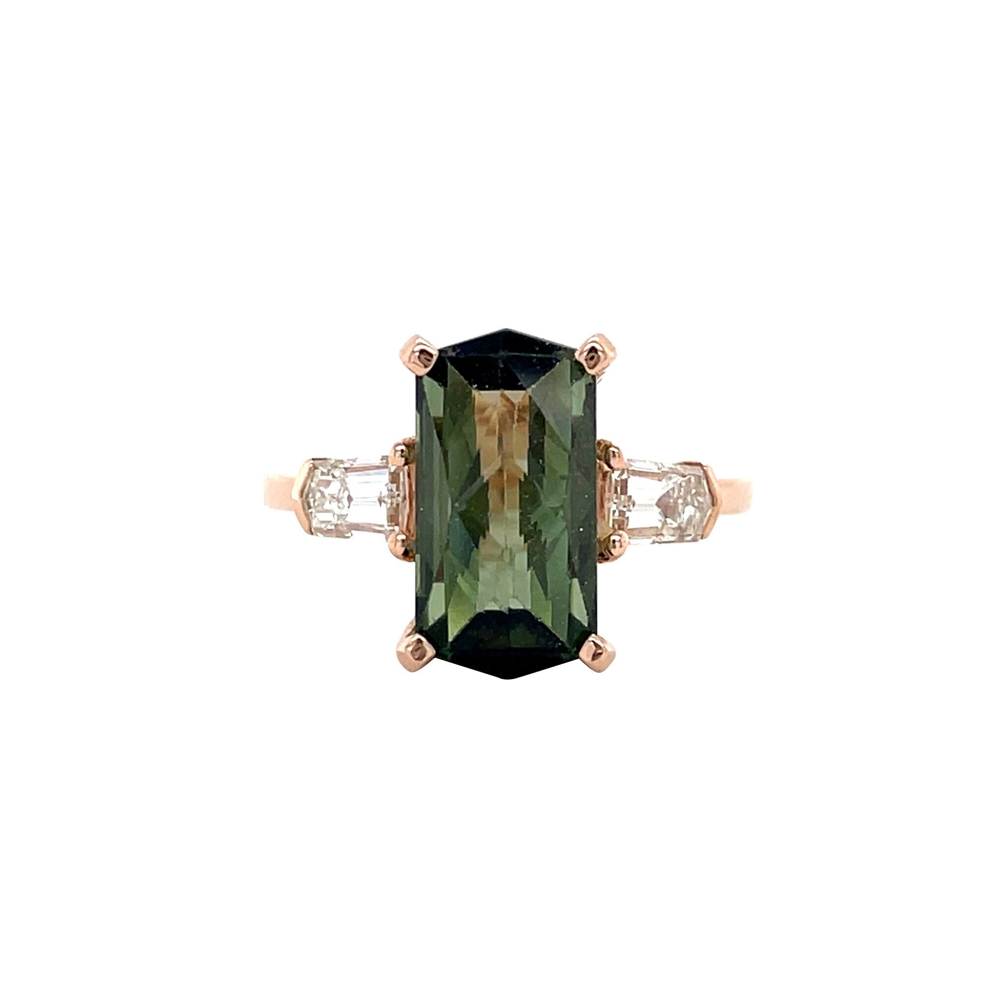 Rose-gold vintage ring with tourmaline and diamond 18 kt