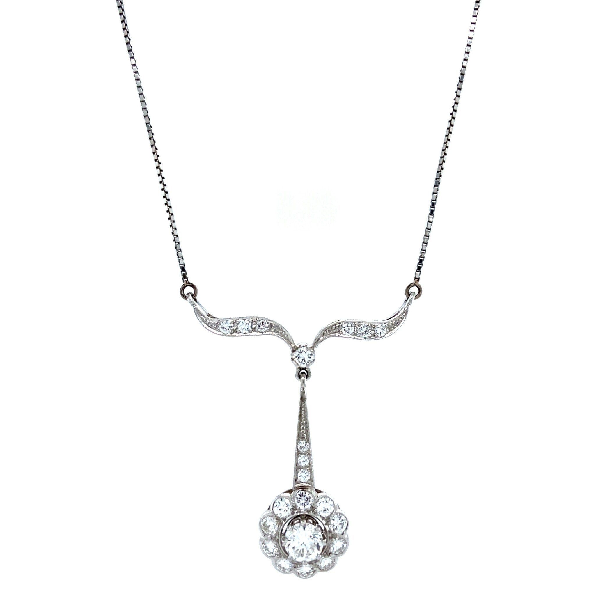 Witgouden vintage collier met diamant 14 kt