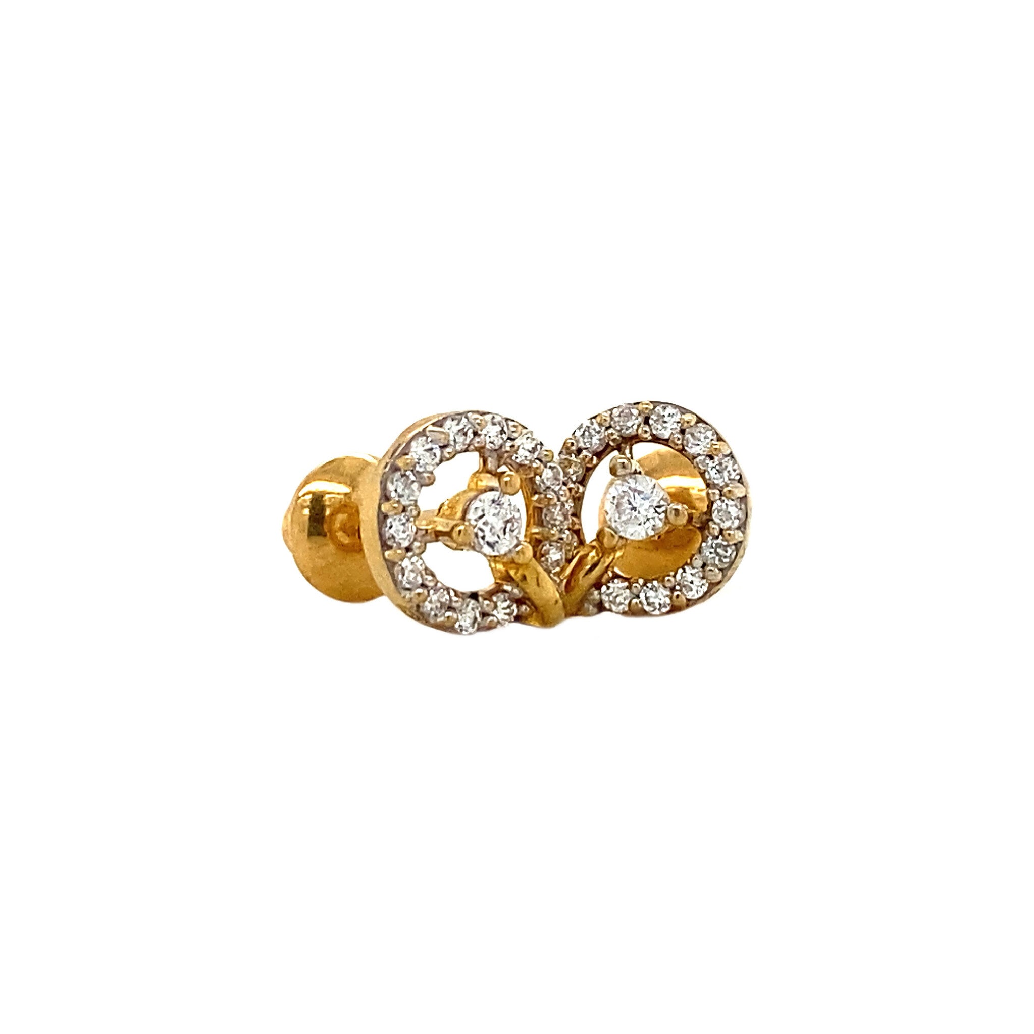 Gold entourage stud earrings with zirconia 22 carat