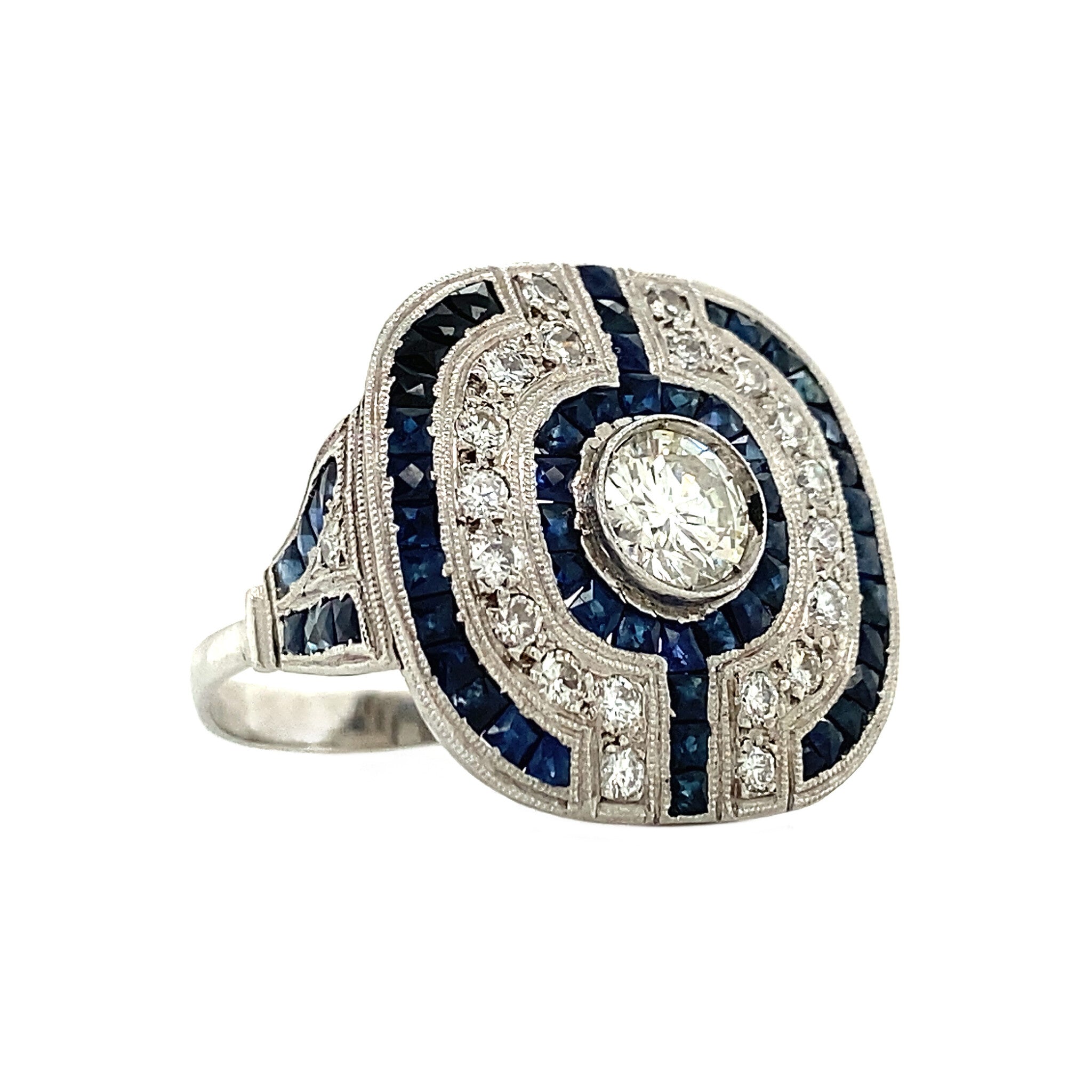 Platina ring met saffier en diamant 950