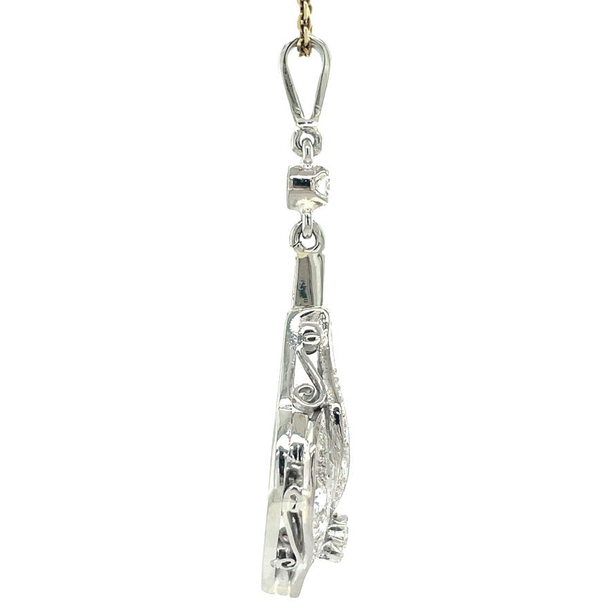 Witgouden vintage hanger met diamant 14 kt