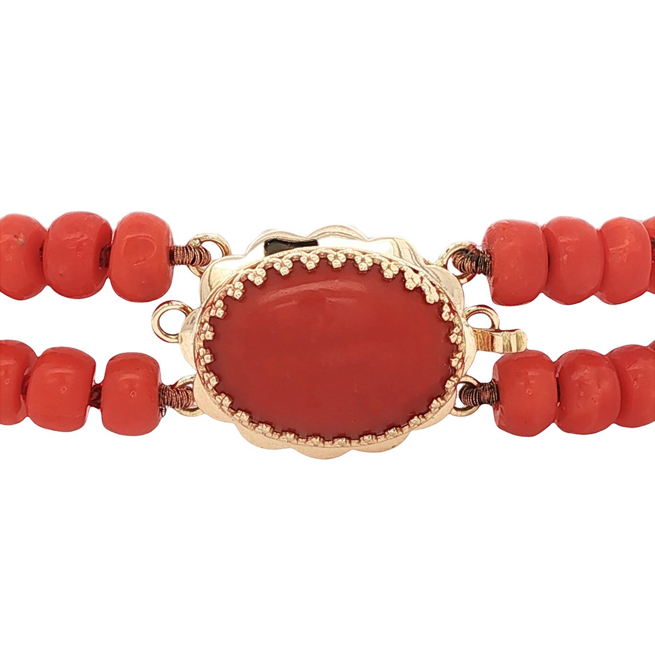 Vintage bloedkoraal armband met gouden sluiting 14 kt