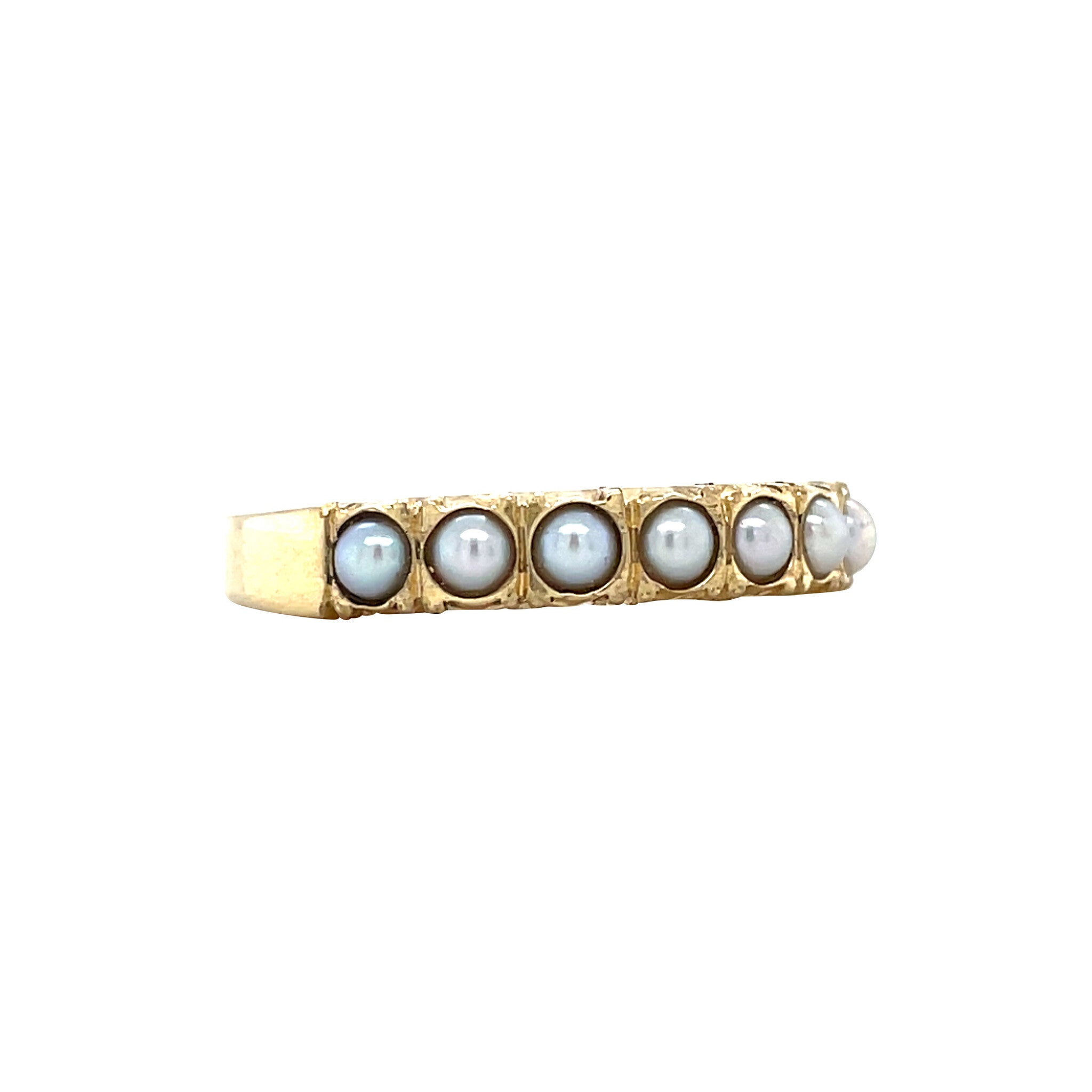 Vintage 14 kt gold row ring with pearl