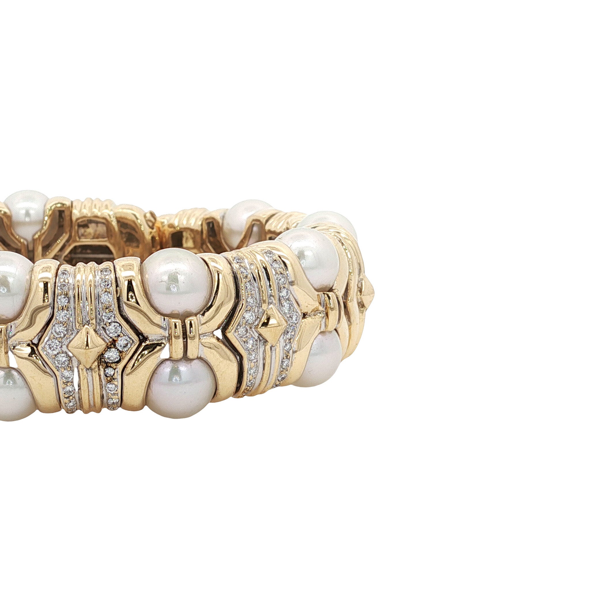 Geelgouden vintage bangle met parel en diamant 18 krt