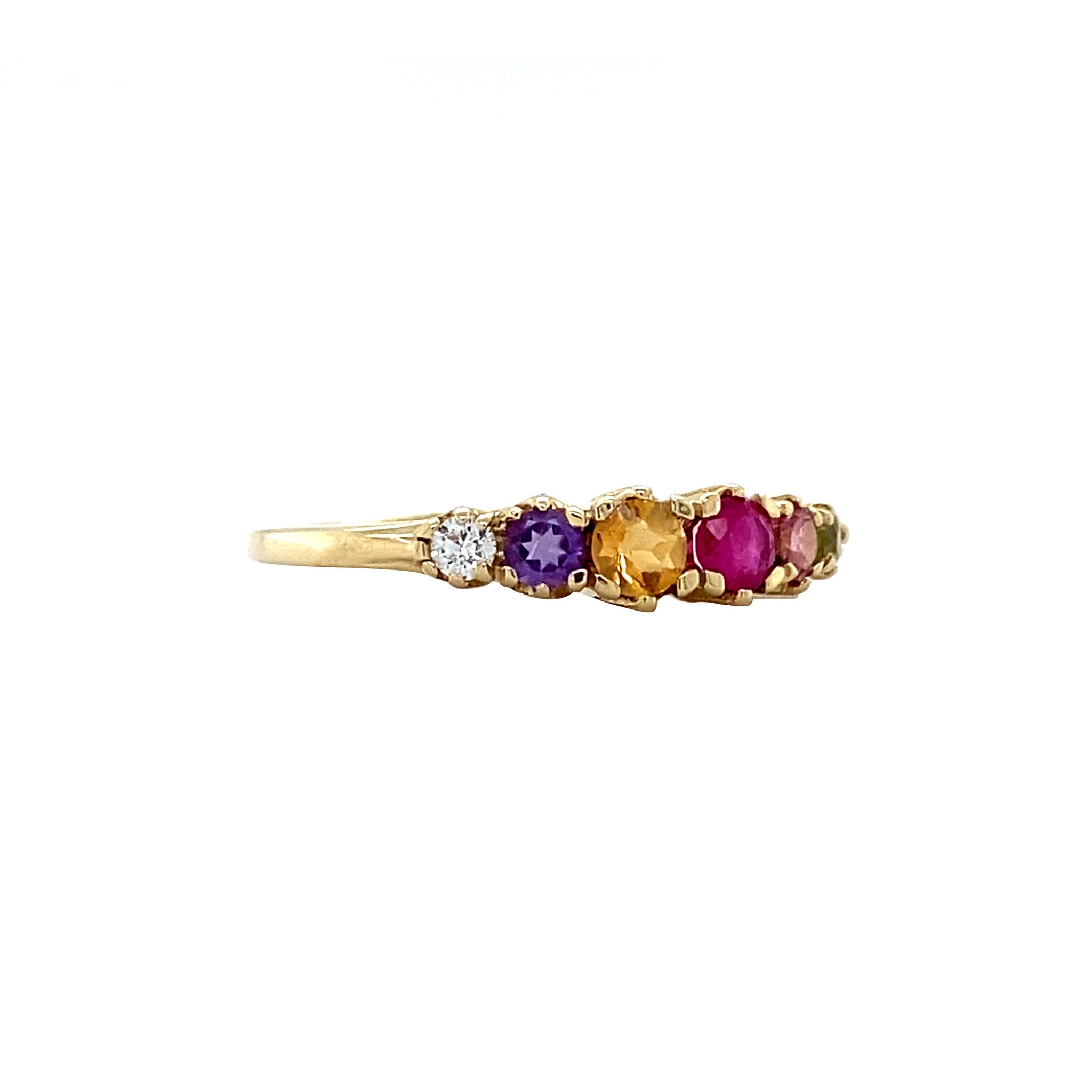 Vintage 14 kt gold ring with ruby, sapphire, spinel, colored stone and diamond