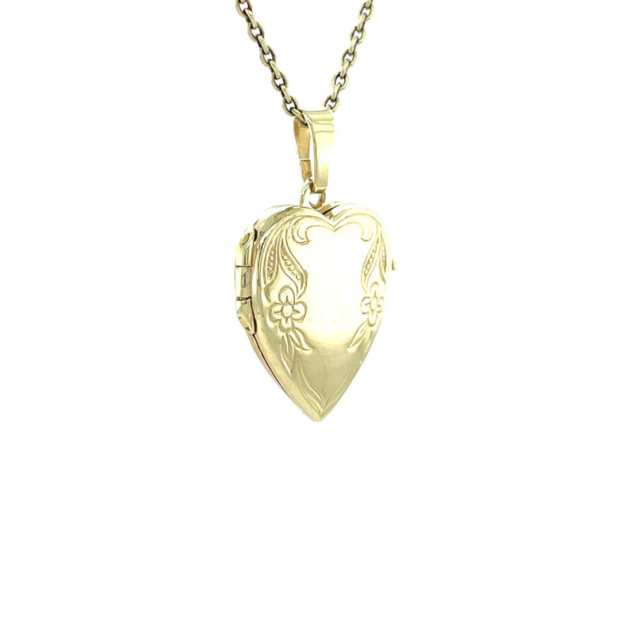 Gouden vintage hart medaillon met gravure 14 kt