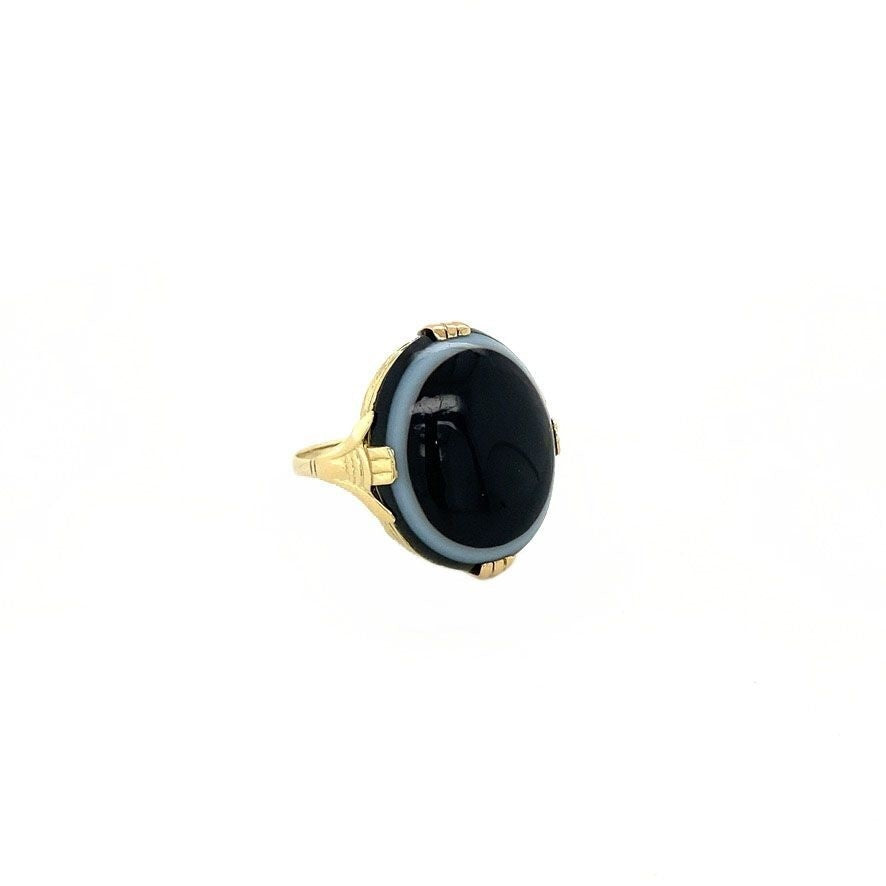Gouden ring met streepagaat 14 krt