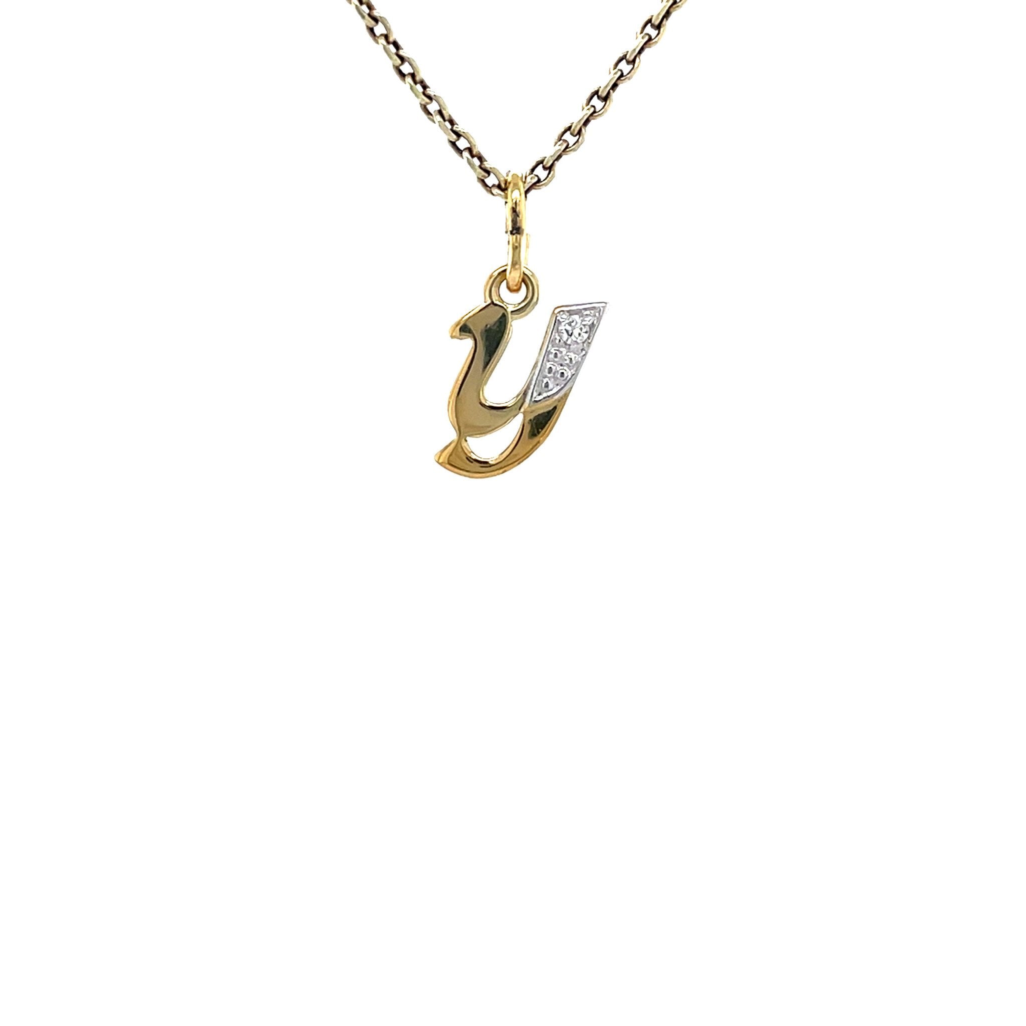 Gouden vintage letter Y hanger met diamant 14 krt