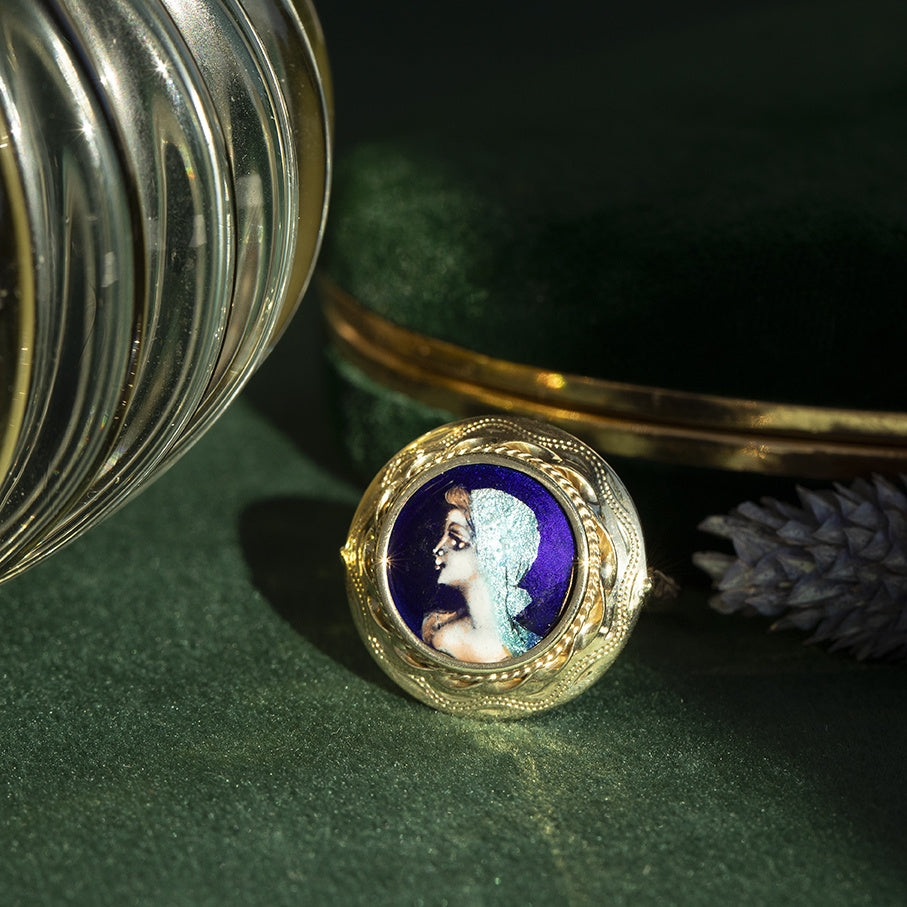 Gouden ring met limoges emaille 14 kt