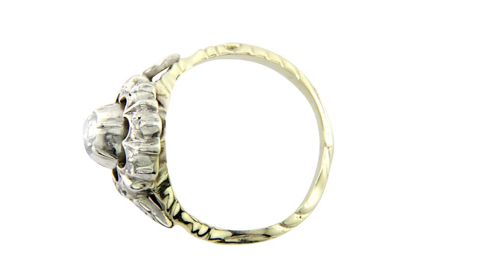 Gold ring bicolour with rose diamond 14 crt