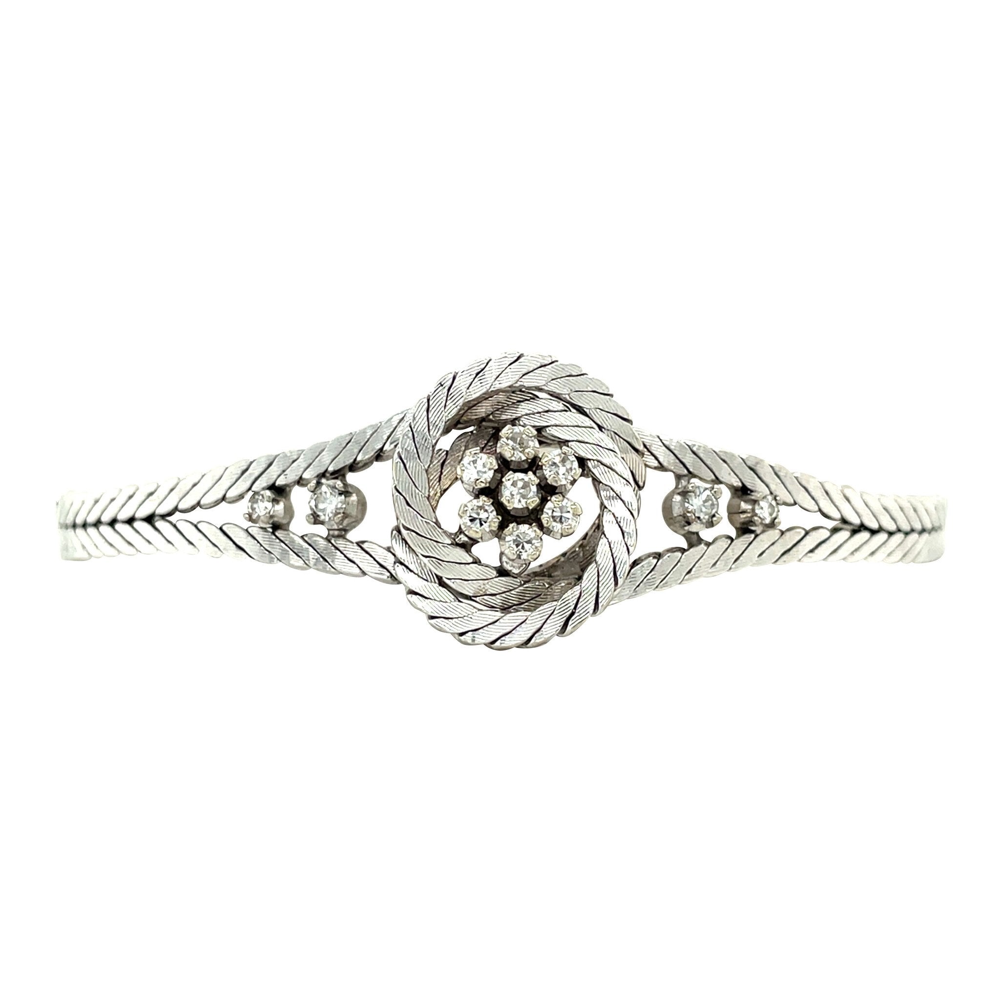 Witgouden vintage entourage armband met diamant 14 kt