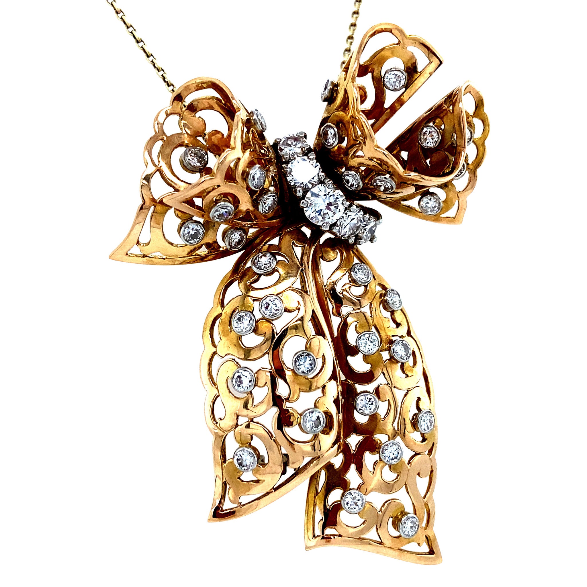 Gouden strik hanger met diamant 14 krt/950