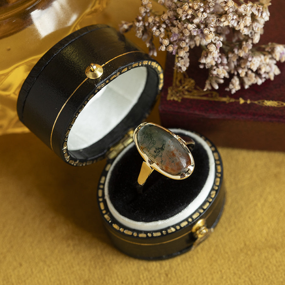 Gouden vintage ring met mosagaat 14 kt