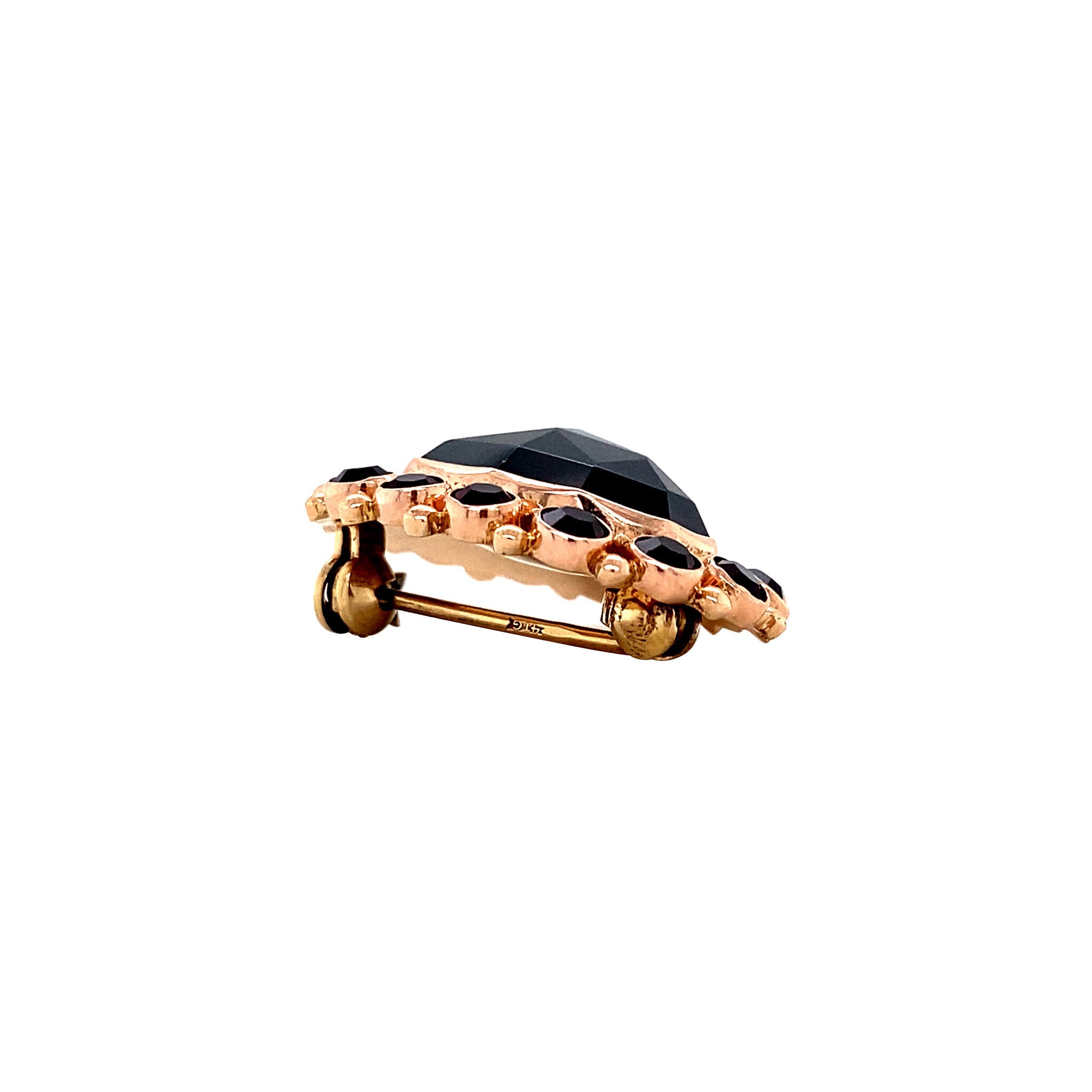 Gouden entourage broche met granaat 14 krt