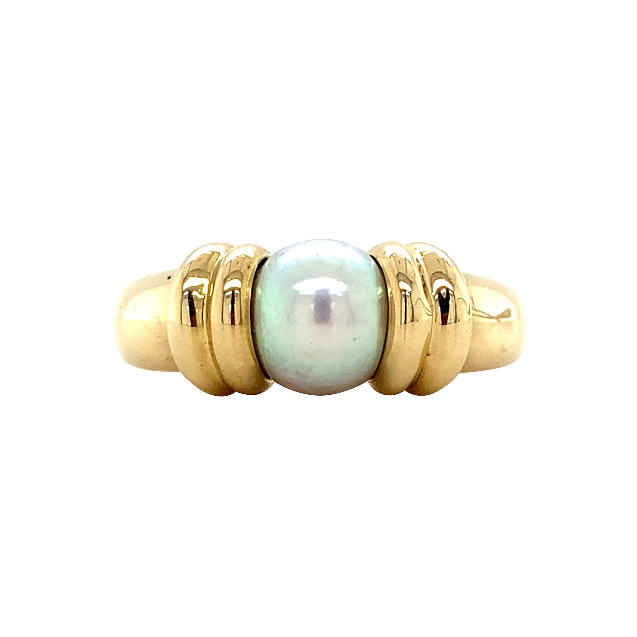 18 kt gold vintage ring with pearl