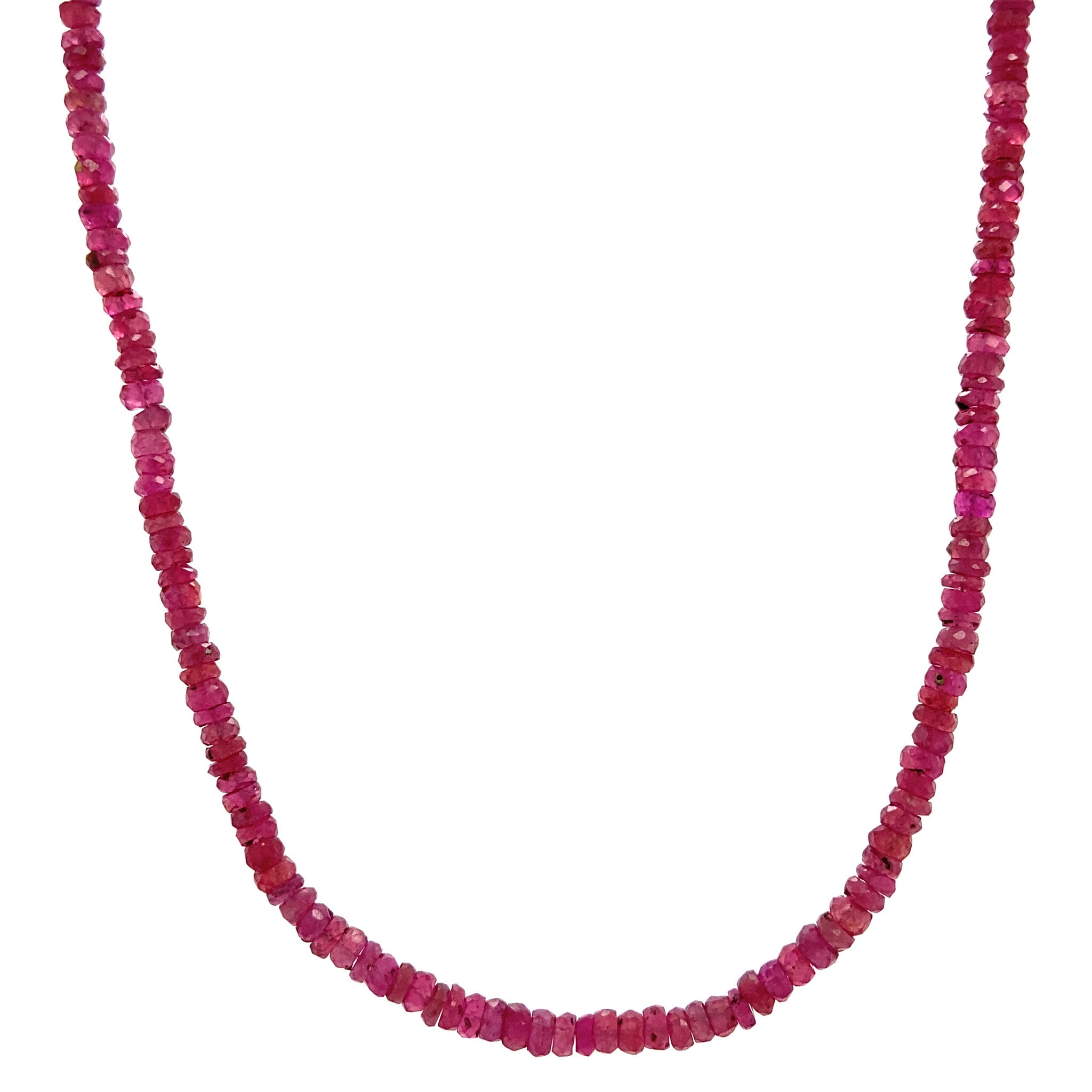 Ruby necklace with 14 kt gold clasp, 45 cm long