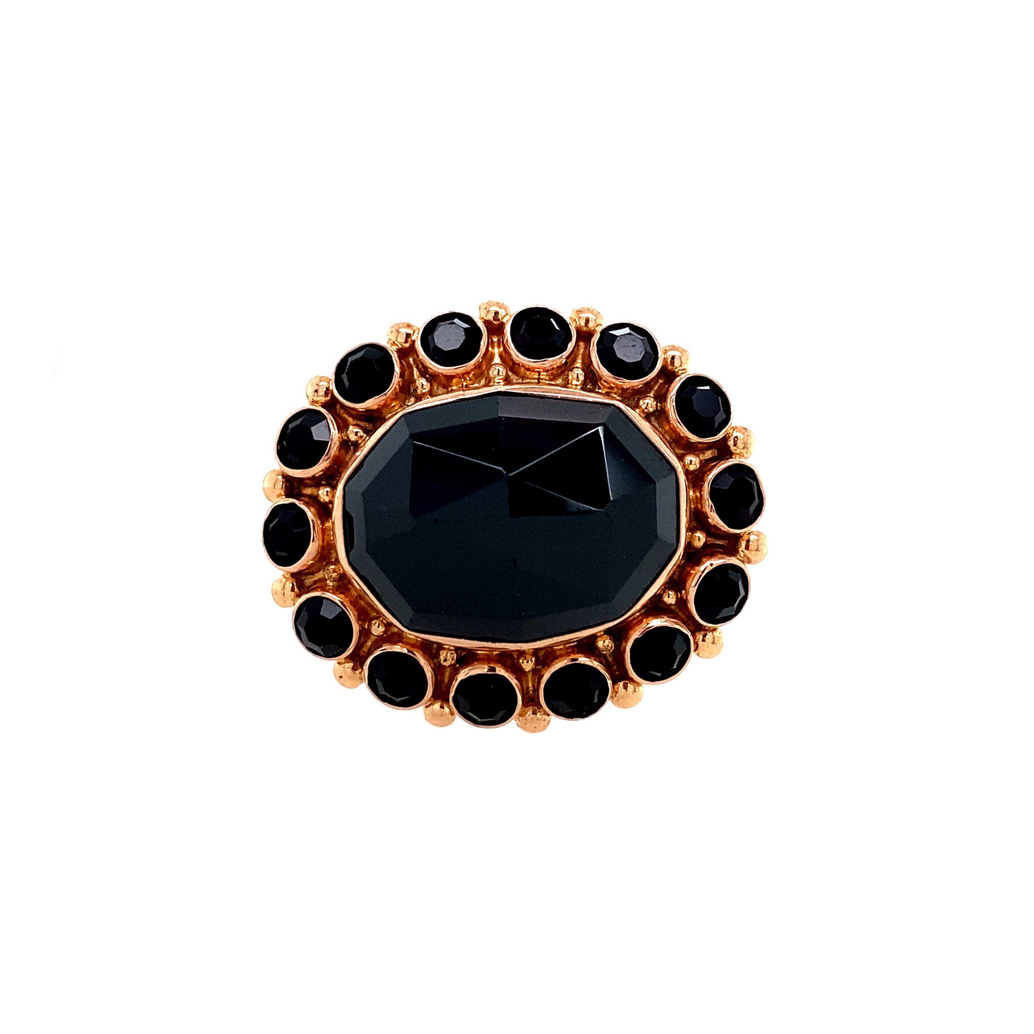 Gouden entourage broche met granaat 14 krt