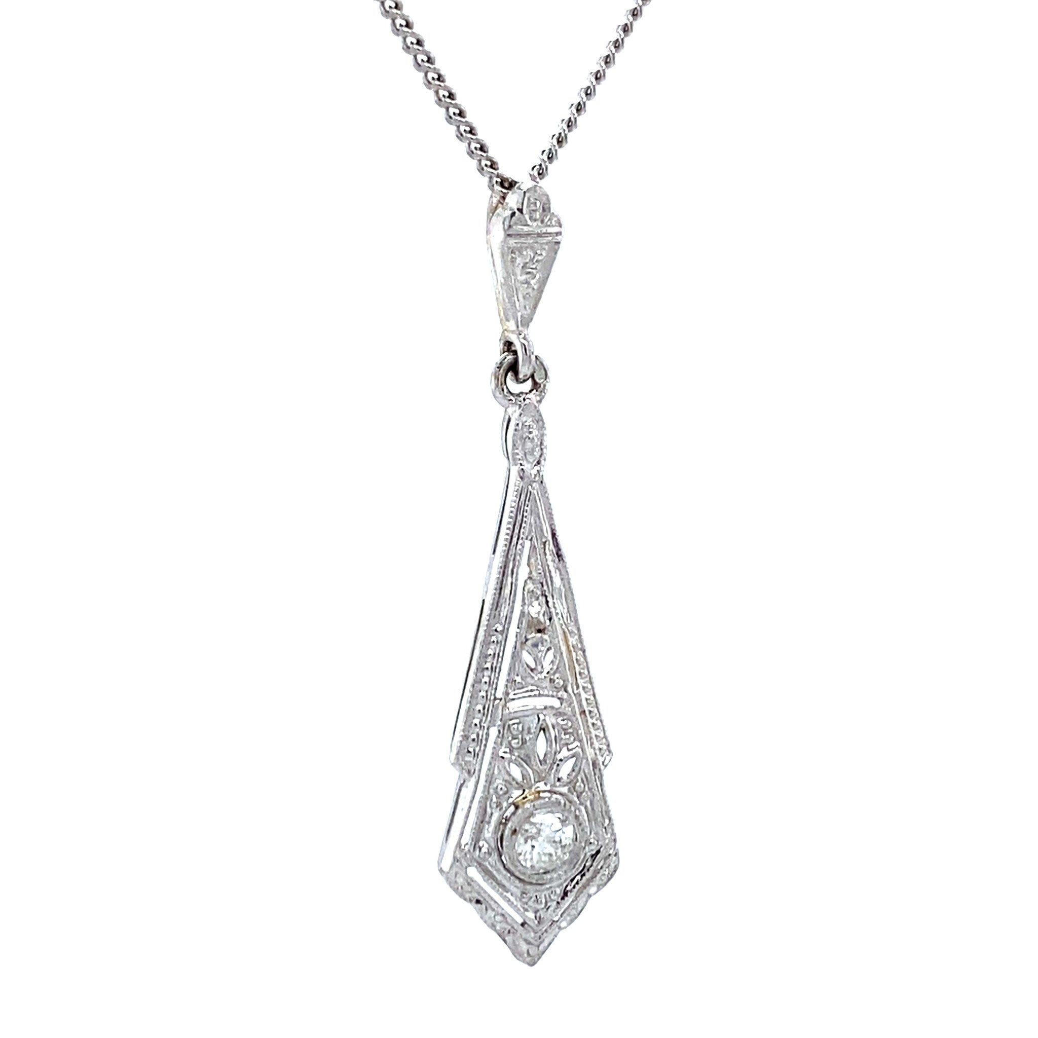 White gold vintage pendant with diamonds 14 krt