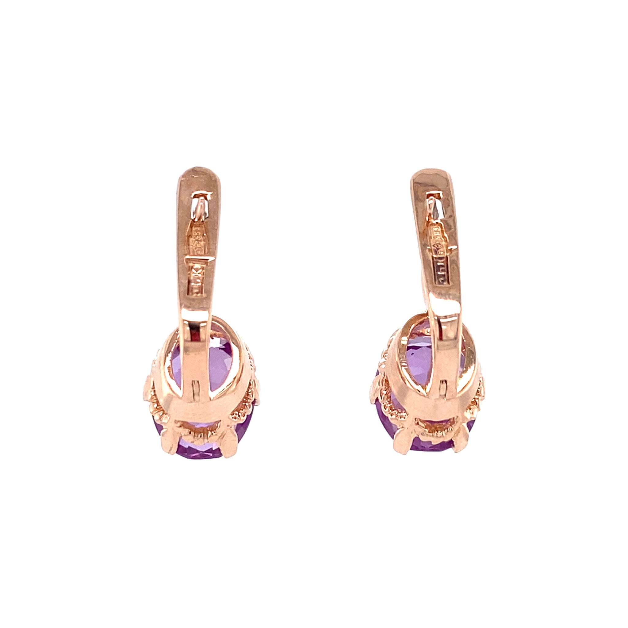 Rose-gold vintage drop earrings with sapphire, 14 kt