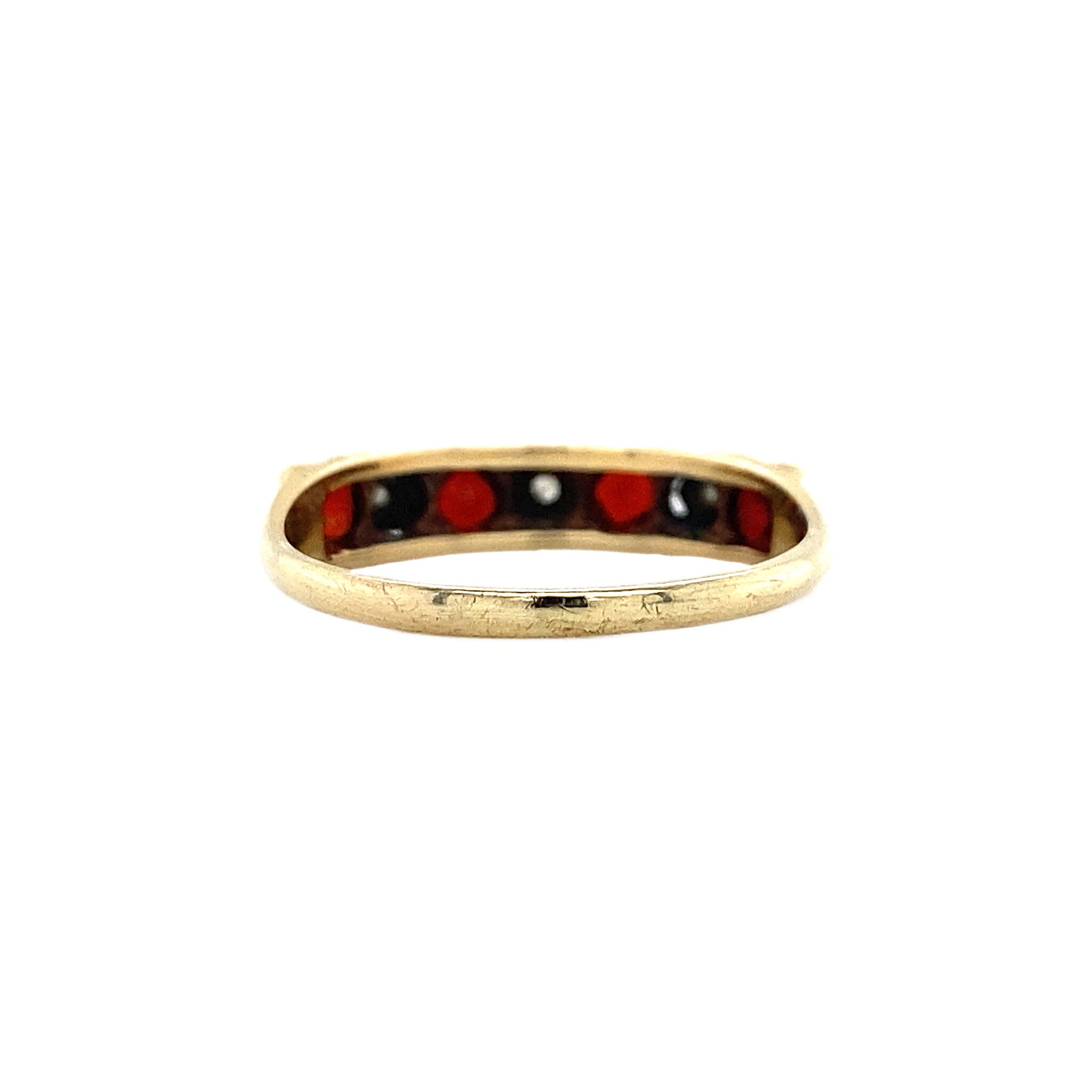 Row ring with diamond and ruby 9 krt