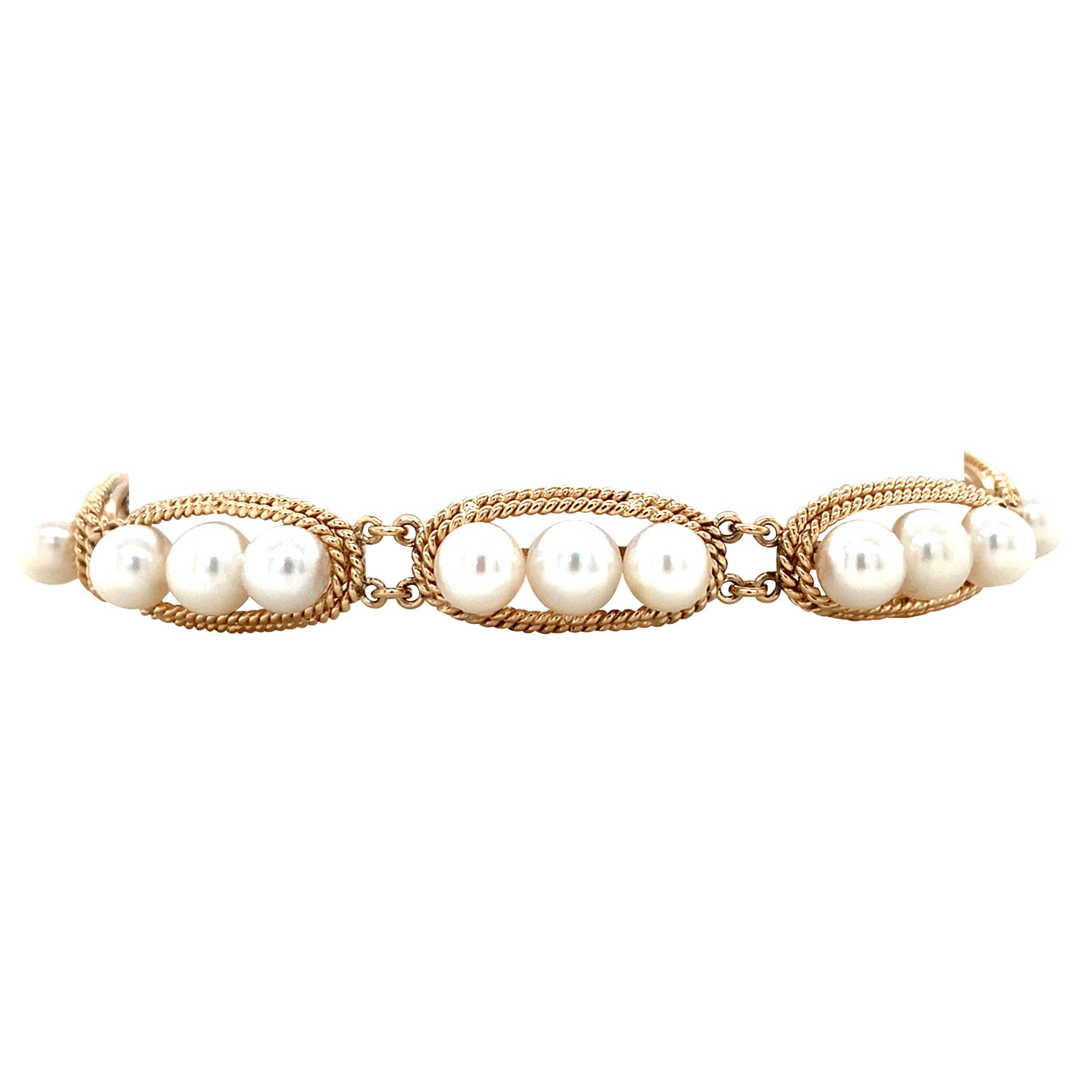 Gouden vintage armband met parel 14 krt