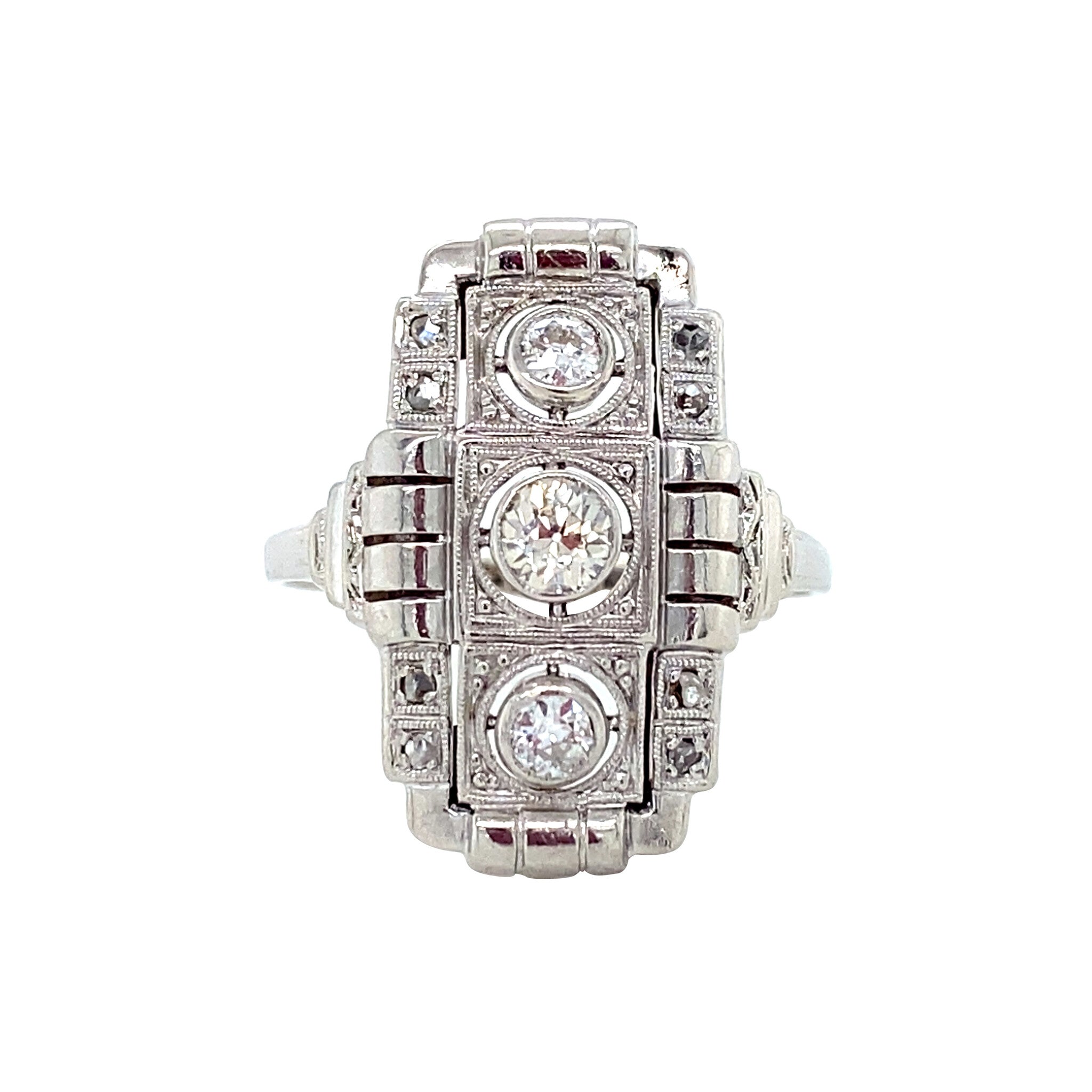 Witgouden vintage prinsessen ring met diamant 14 krt/950