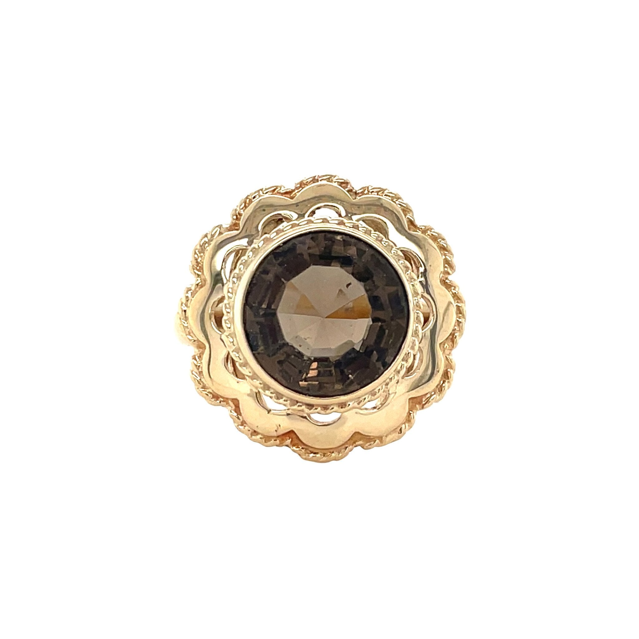 Gouden vintage ring met rookkwarts 14 kt