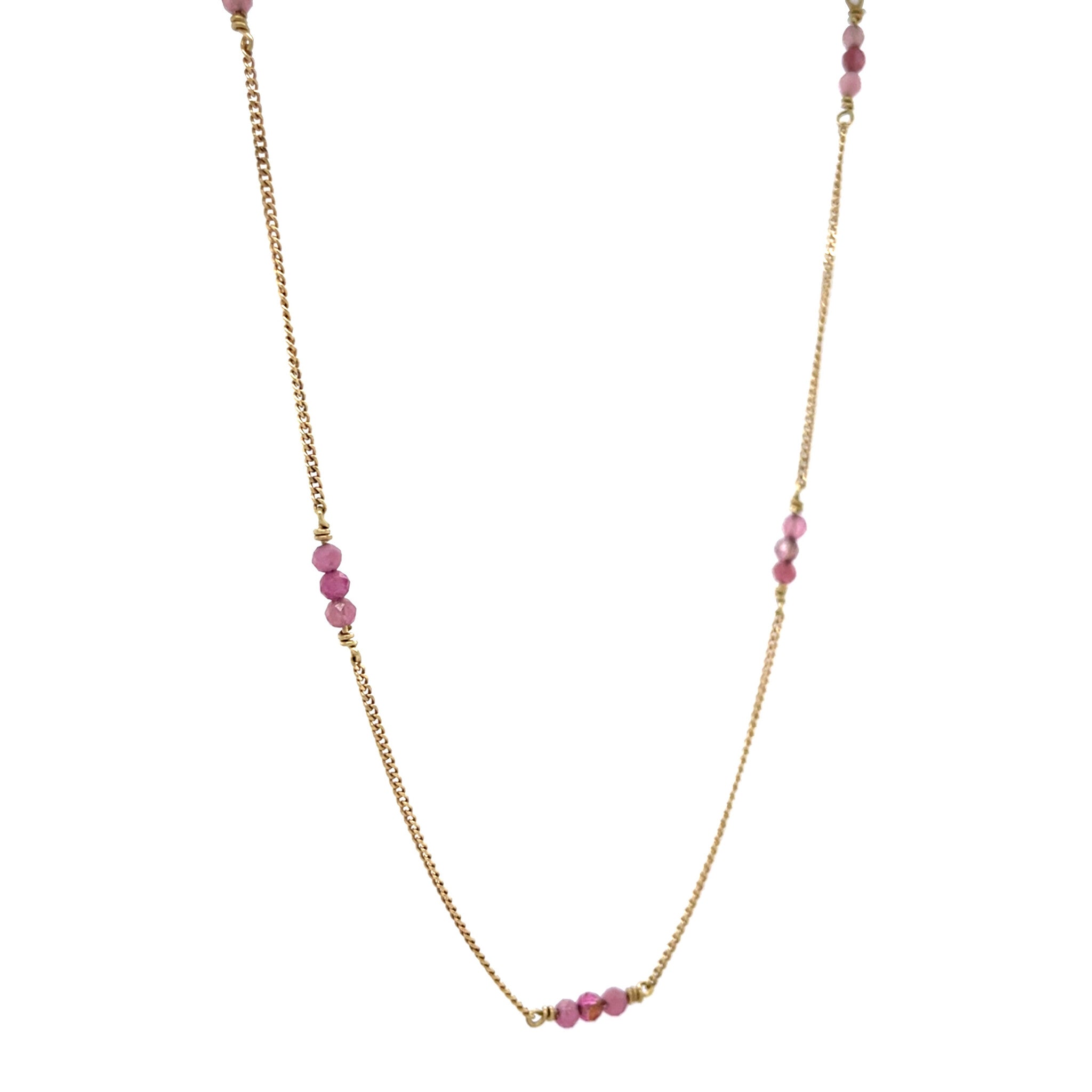 Gouden vintage gourmet collier met rozenkwarts 14 krt