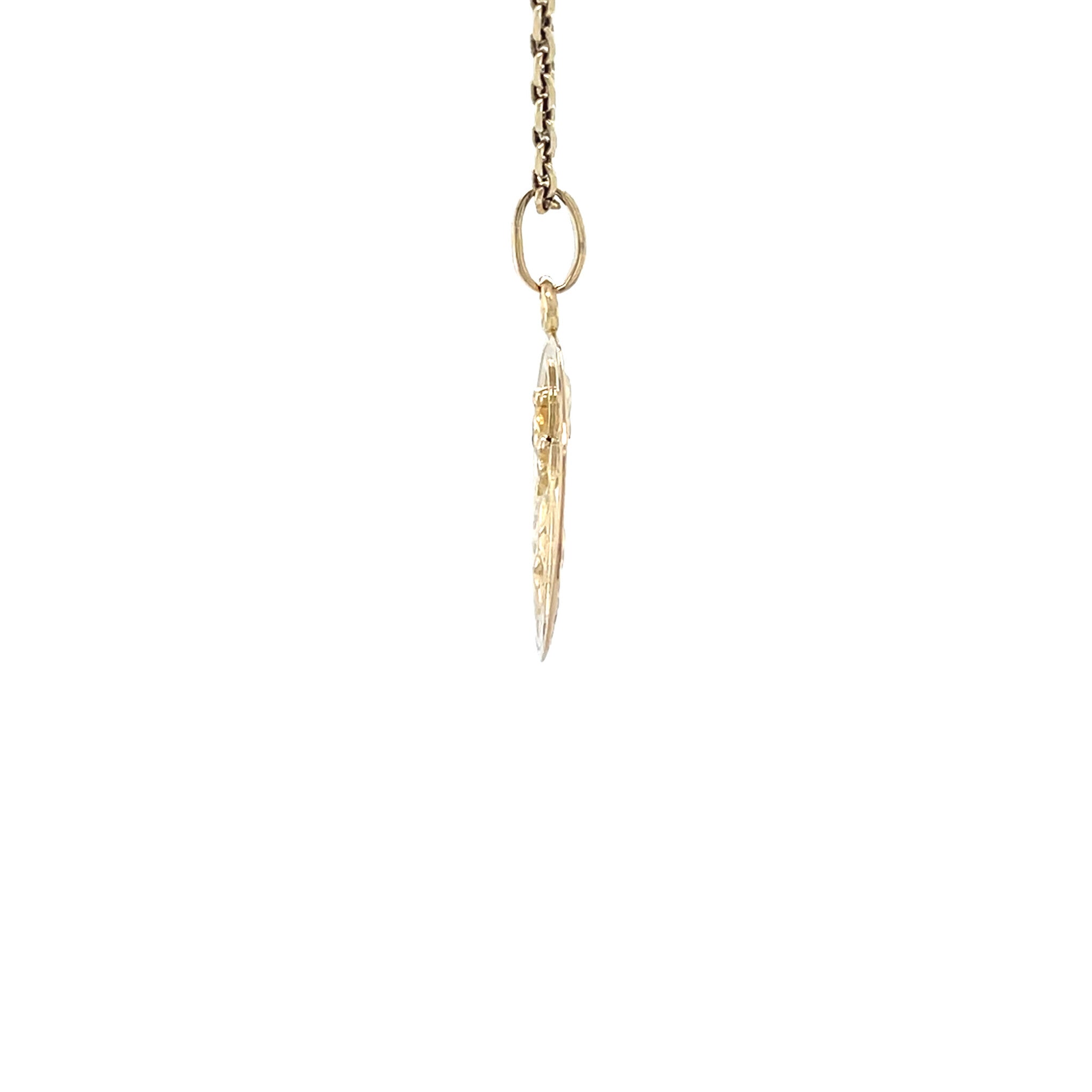 Gouden vintage hanger met Jozef, Maria en Jezus 14 krt