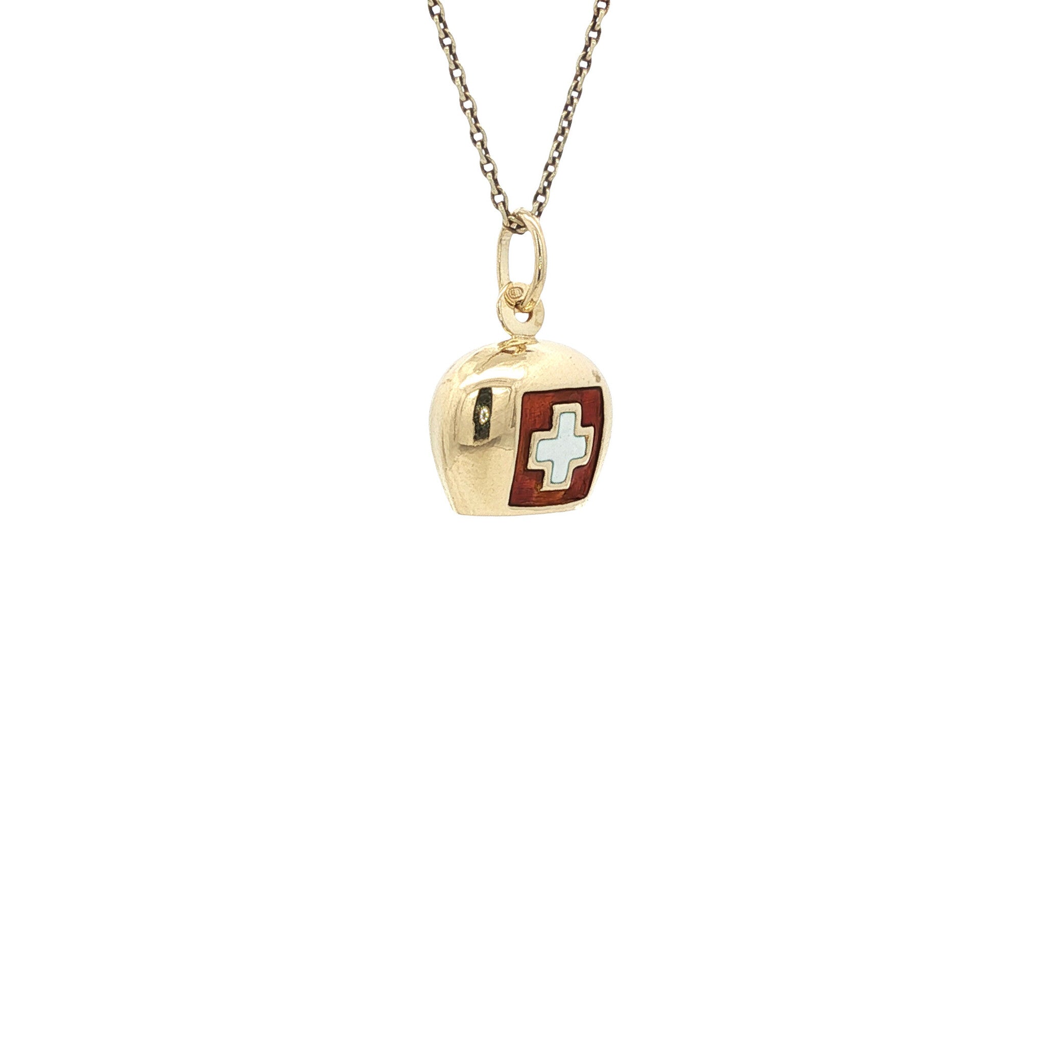 Gold bell pendant with enamel 14 kt