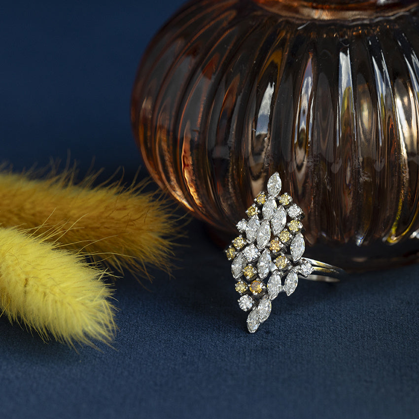 Witgouden vintage ring met diamant 14 krt